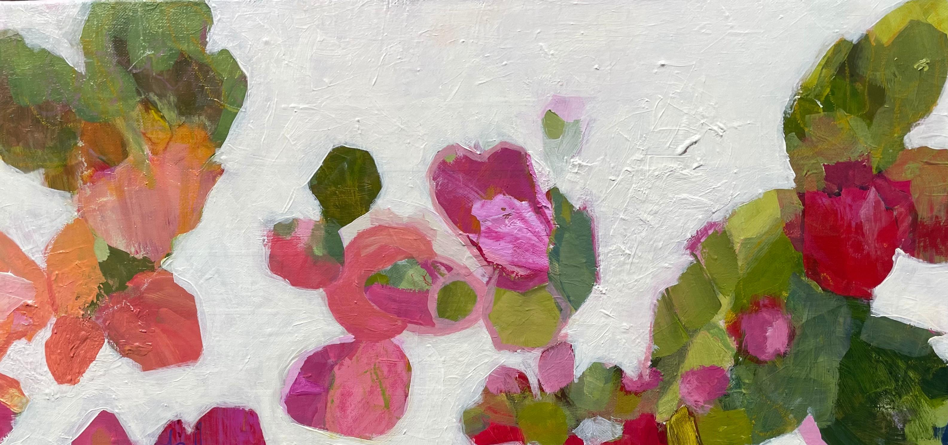Until We Meet Again  is an contemporary abstract  painting by Texan artist Eleanor McCarthy.  It can also be described as a abstract floral painting. Eleanor McCarthy uses acrylic paints on canvas to create the soothing colors in her new