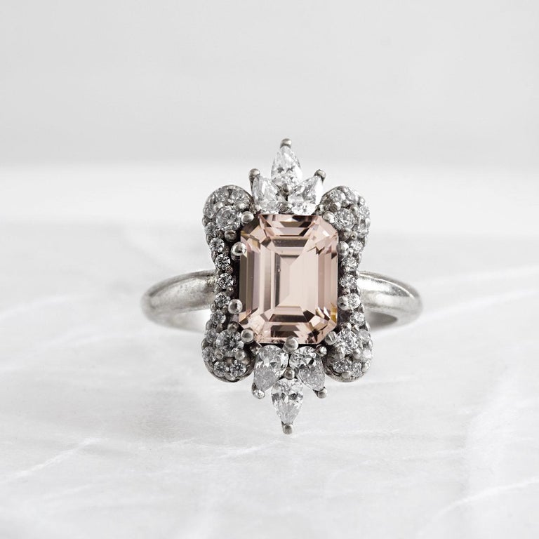 8x6MM Morganite Diamond Yellow Gold Engagement Ring For Sale at 1stDibs