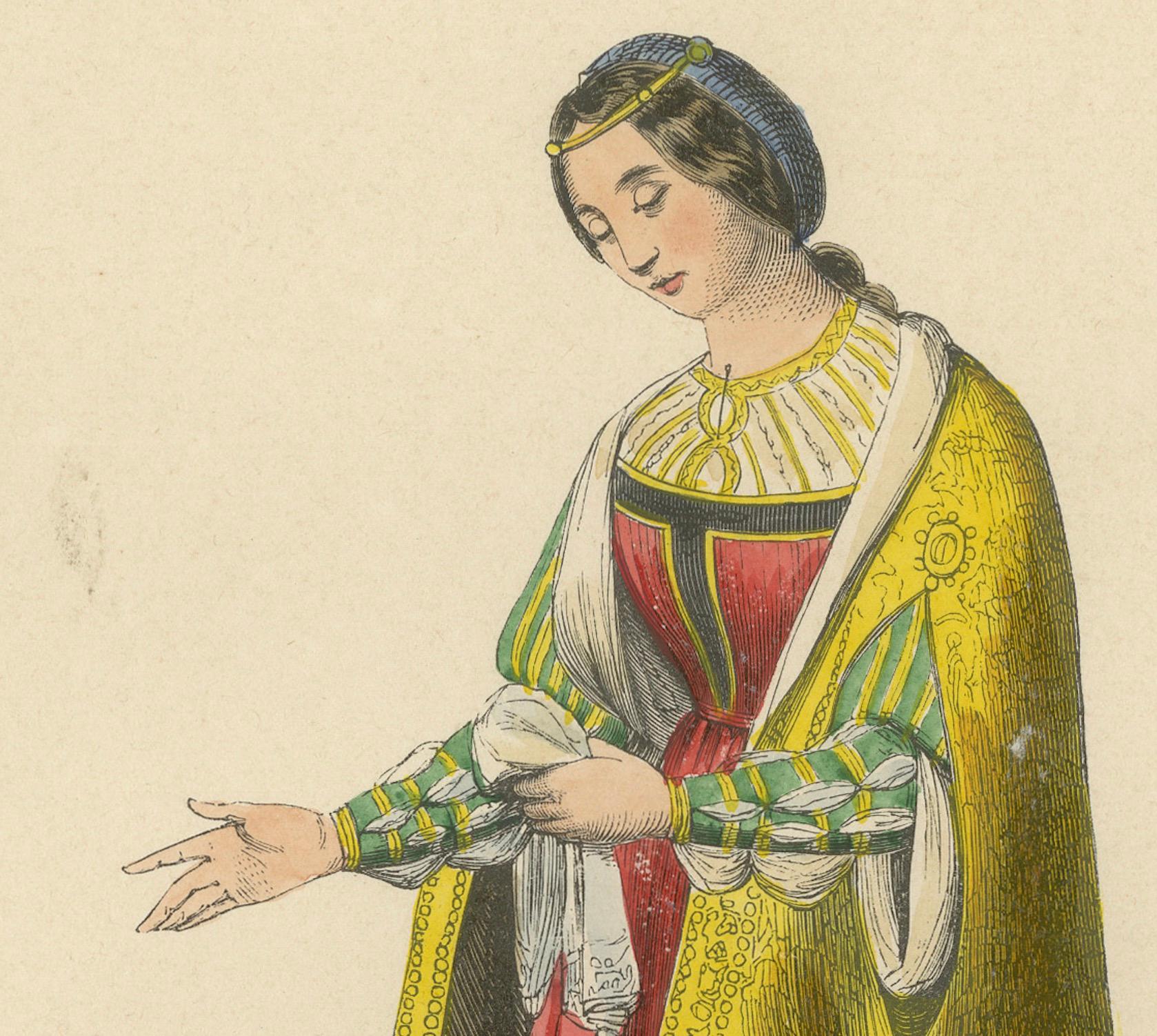 Eleanor of Portugal: Regal and Resplendent, Original Old Print Published in 1847 In Good Condition For Sale In Langweer, NL