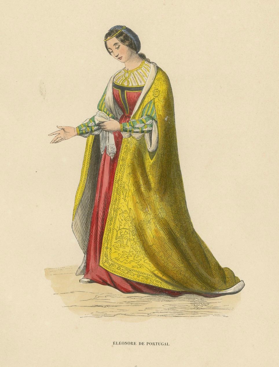 Mid-19th Century Eleanor of Portugal: Regal and Resplendent, Original Old Print Published in 1847 For Sale
