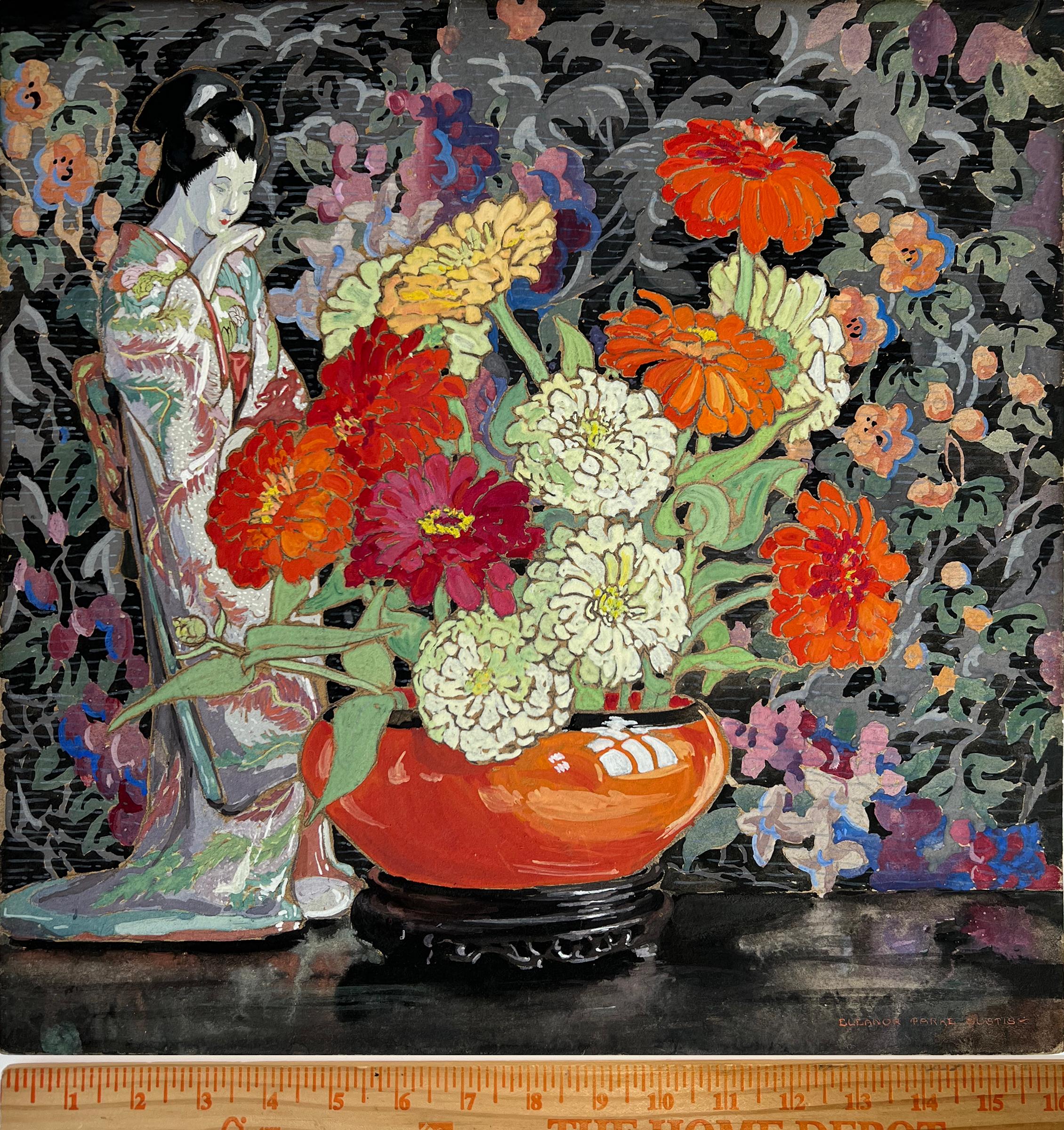 Nature morte fauve avec fleurs - Artiste féminine ancienne  en vente 5