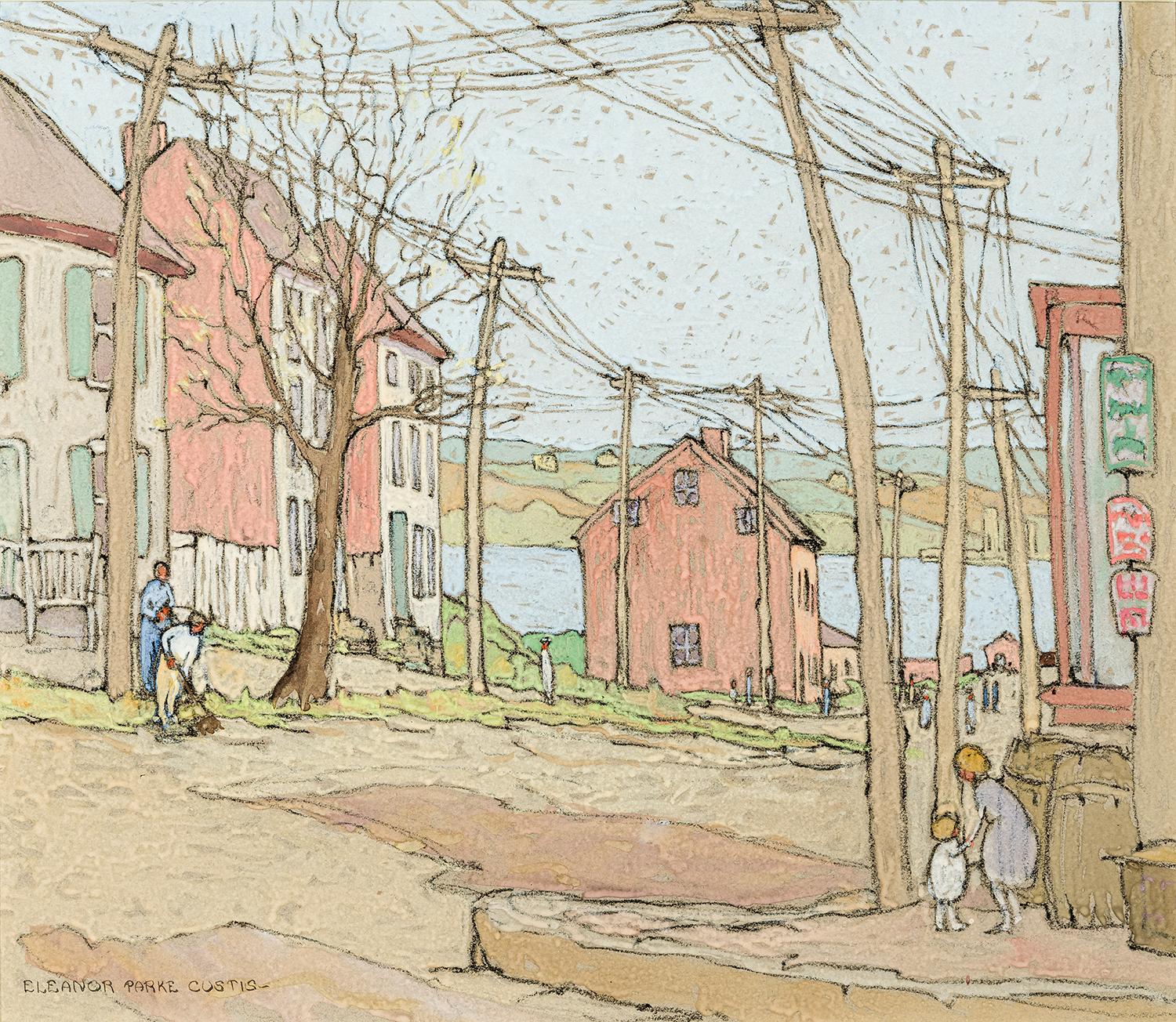 Eleanor Parke Custis Landscape Painting – Hauptstraße, Wiscasset, Maine