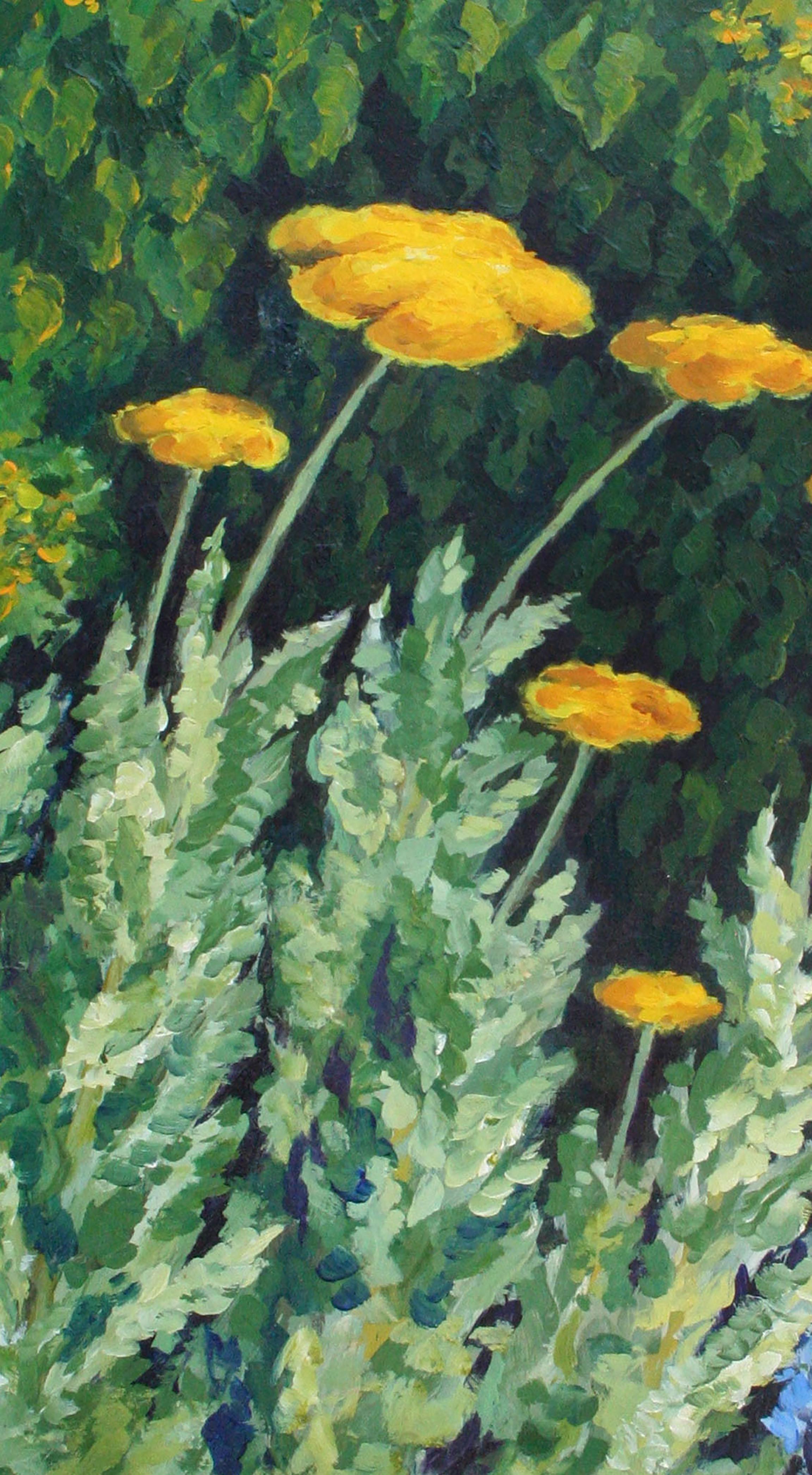 Achillea Moonshine - Fleur florale  - Impressionnisme américain Painting par Eleanor Perry