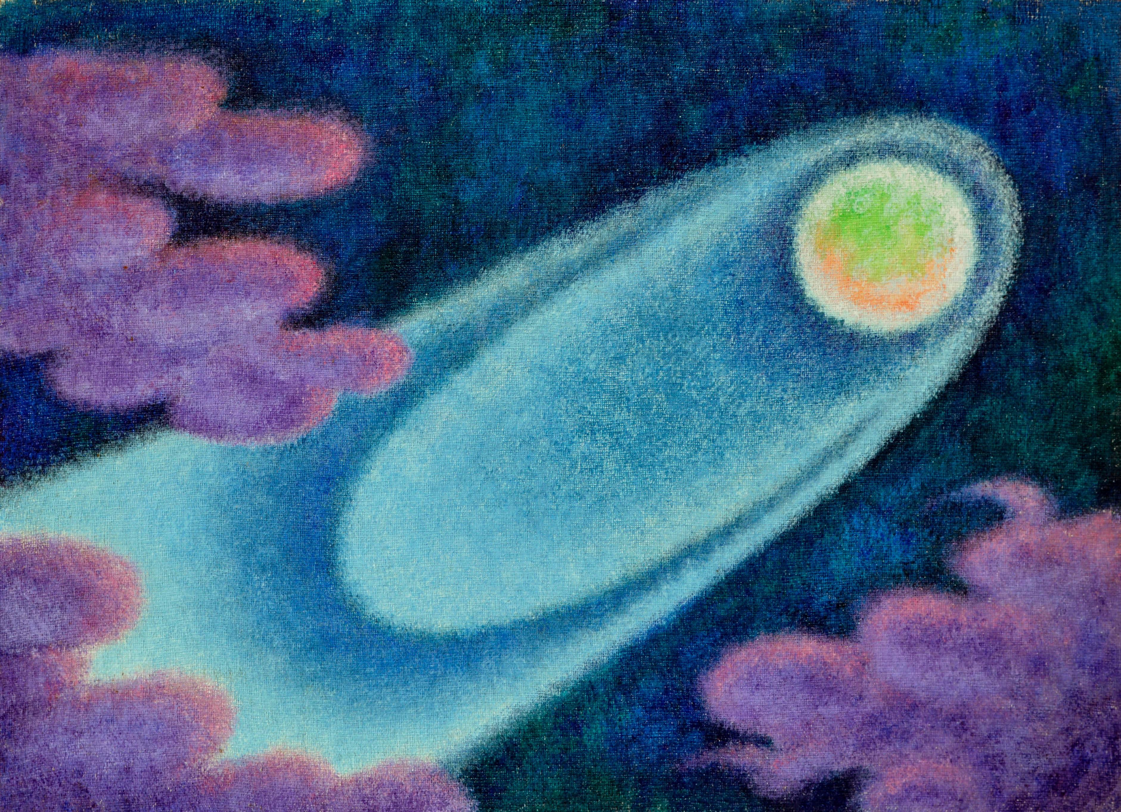 Abstract Painting Eleanor Perry - Comme une Comète - Ciel nocturne à l'huile sur Masonite