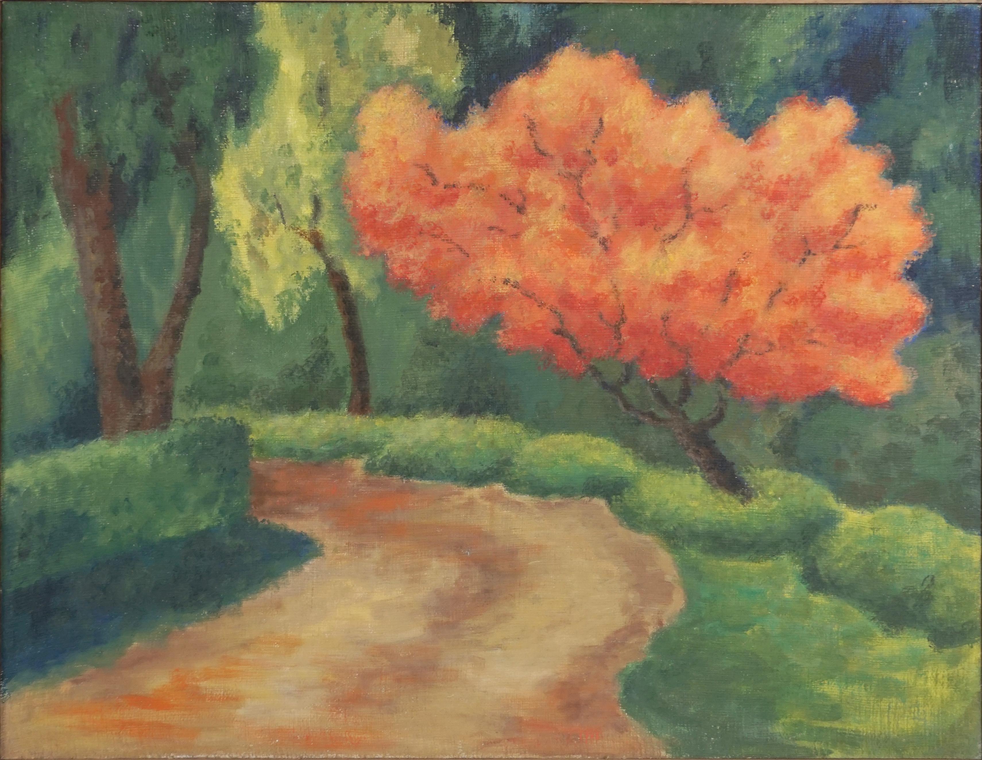 Vintage Maple Tree Lane Landscape - Painting by Eleanor Perry