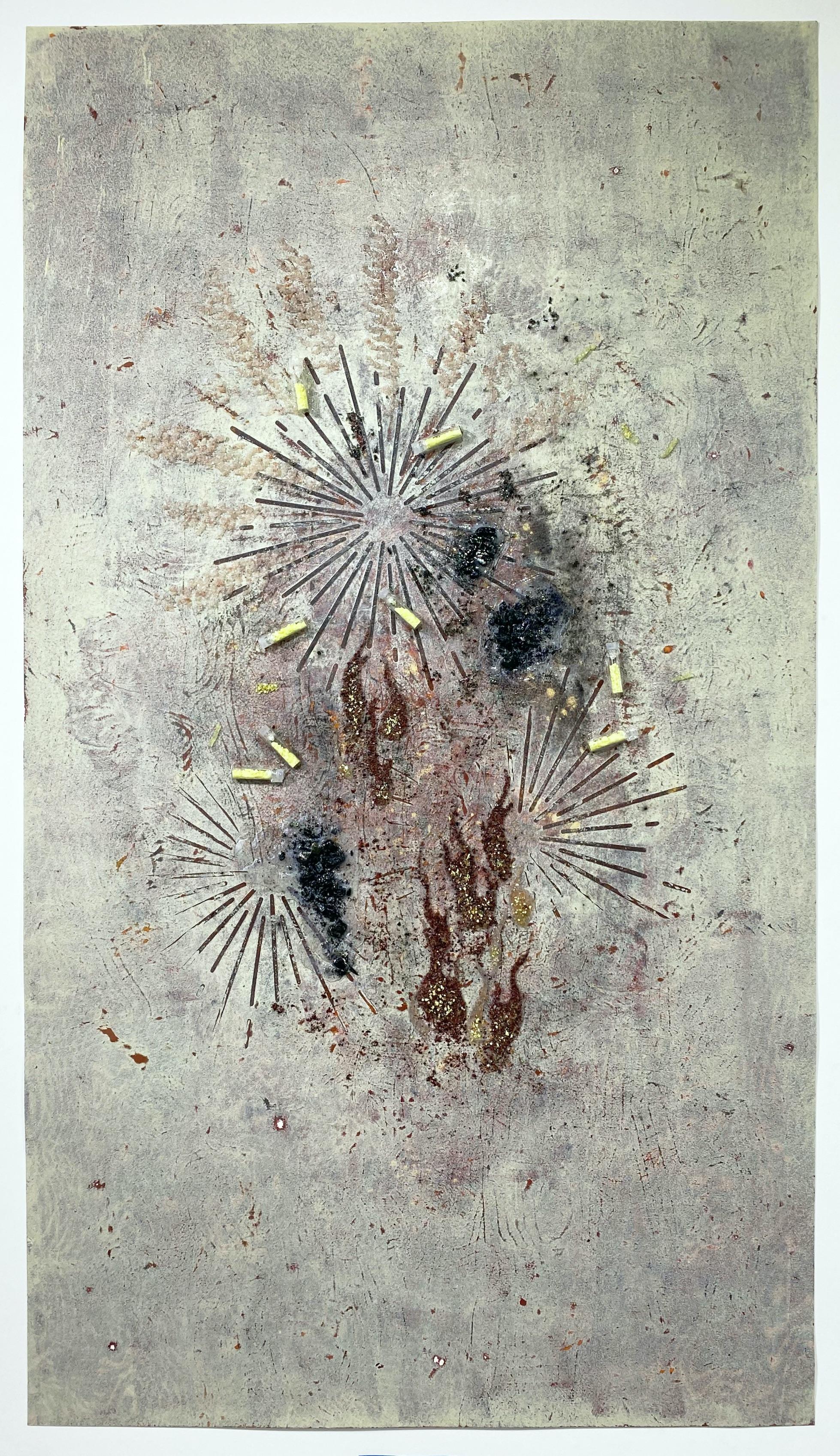 Ash and Brimstone, Silver, Brown, Yellow, Mixed Media Texture Abstract Pattern