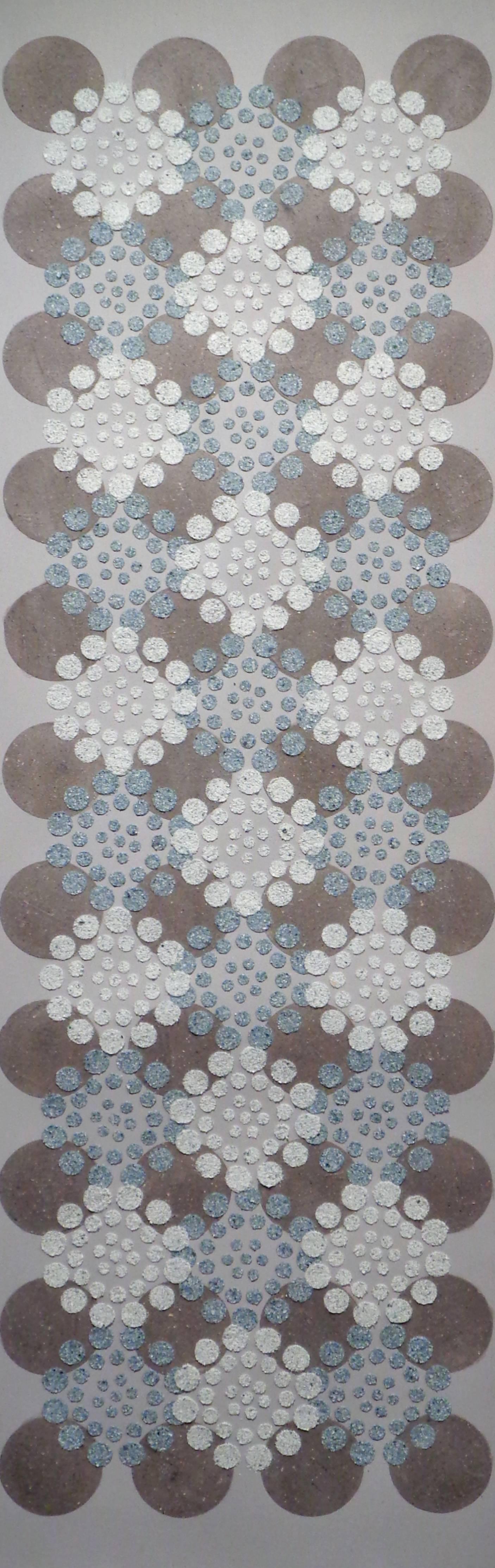 Blue Brown Dots, Long Vertical Horizontal Patterned White Circles Textured Dots - Mixed Media Art by Eleanor White