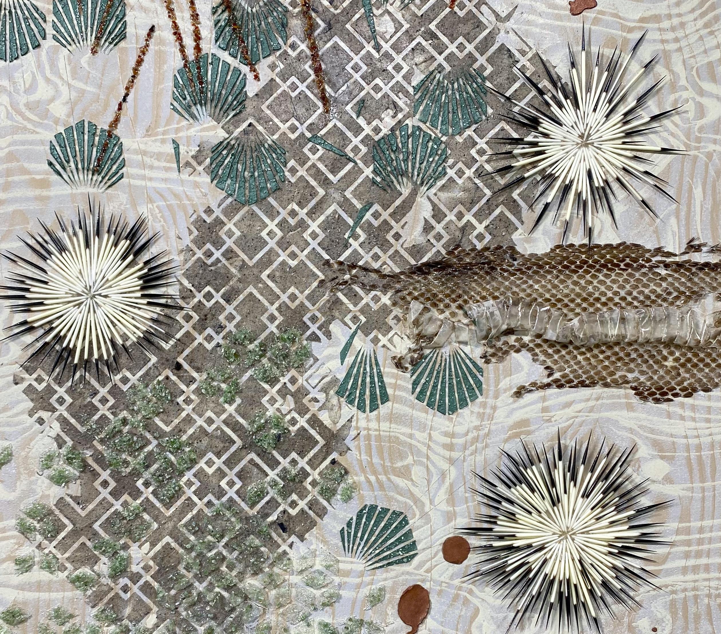 Earthbound - Crystals Mixed Media Pattern Jade Green Blue Burnt Red Silver, 2022 For Sale 1