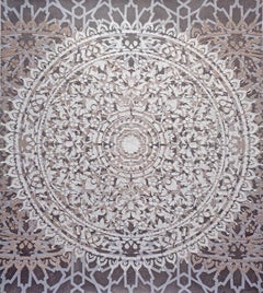 Eggshell Ash Mandala, Mixed Material Layered Texture Pattern in Grey and White
