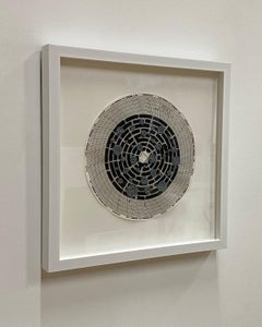 Graph Mandala Eight, Blue, Charcoal, White Abstract Textured Patterned Circle