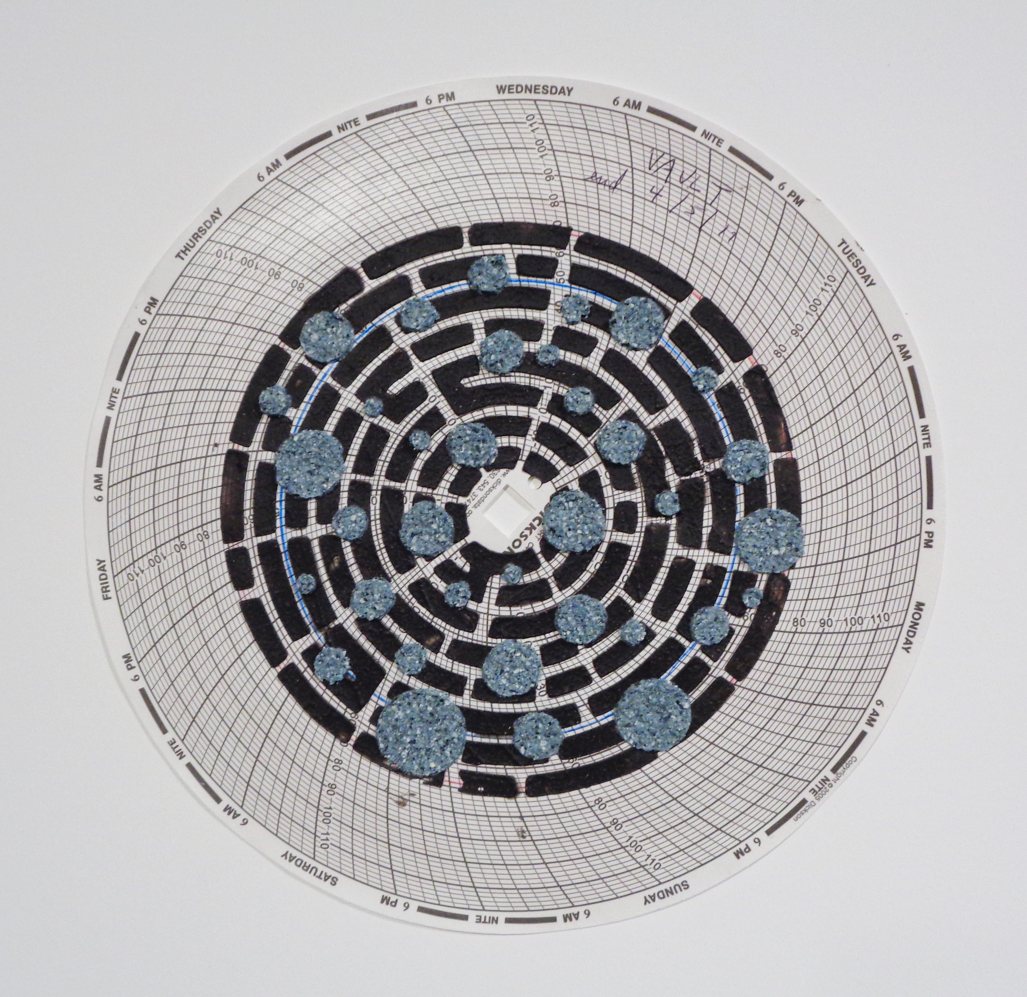 Graph Mandala Eight, Blue, Charcoal, White Abstract Textured Patterned Circle - Mixed Media Art by Eleanor White