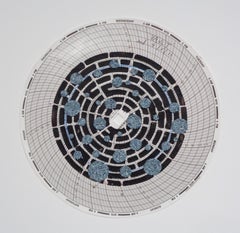 Graph Mandala Acht, Blau, Holzkohle, Weiß, Abstrakter, strukturierter, gemusterter Kreis