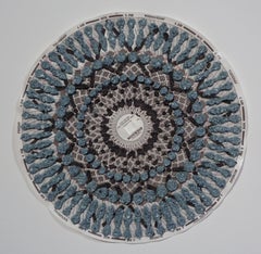 Graph Mandala One, Abstract Textured Patterned Circle, Blue, Beige, Charcoal