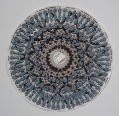 Graph Mandala One - Mixed Media Gray Blue Charcoal Textured Patterned Circle