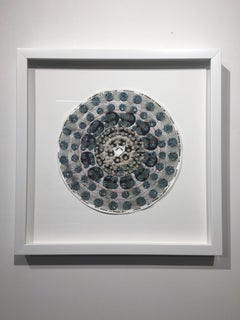 Graph Mandala Seven - Mixed Media Patterned Circle Blue Peach White Brown, 2018