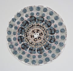 Graph Mandala Seven - Mixed Media Patterned Circle Blue Peach White Brown, 2018