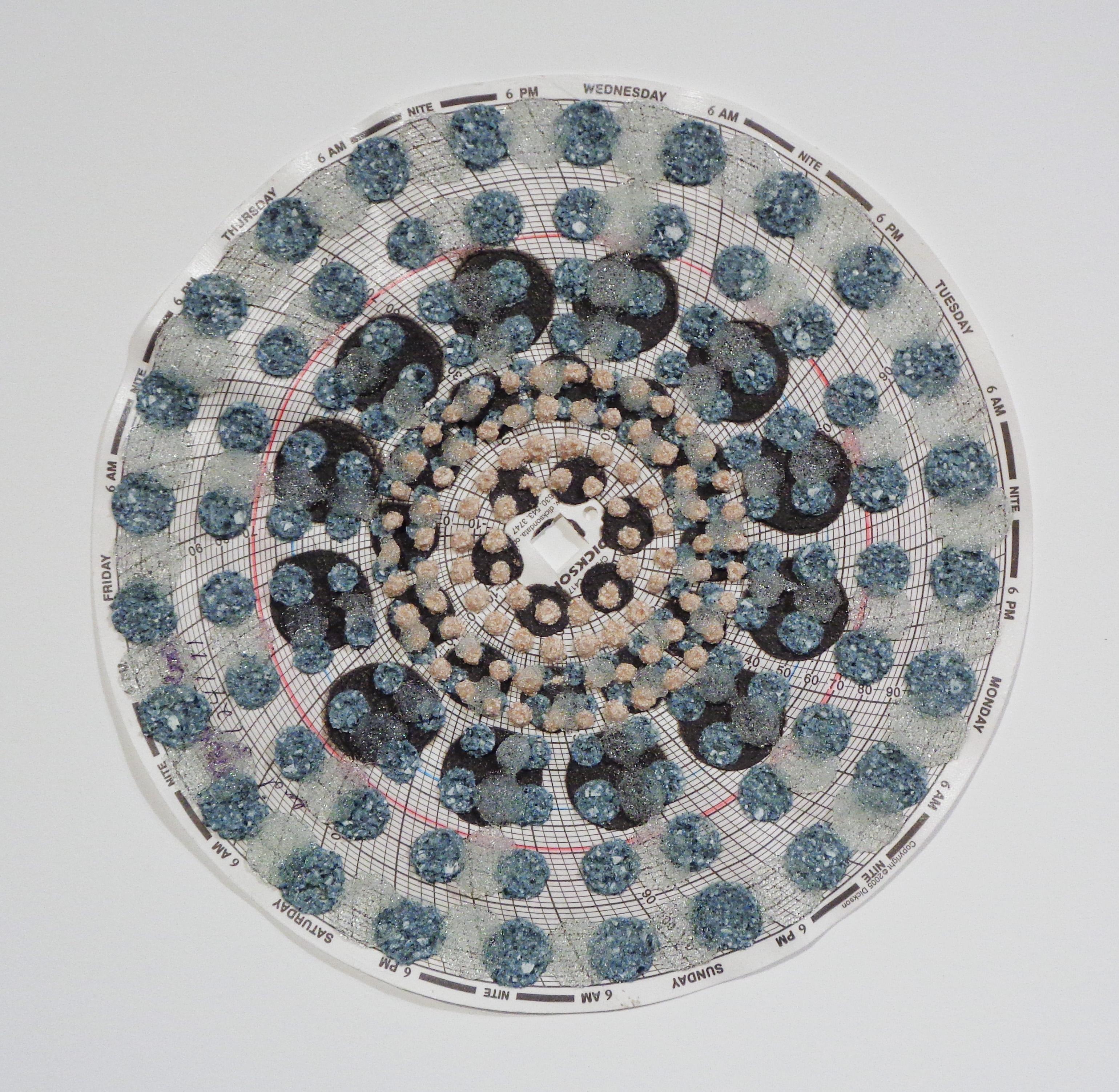 Graph Mandala Seven - Mixed Media Patterned Circle Blue Peach White Brown, 2018