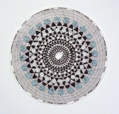 Graph Mandala Twelve, Blue, White and Brown Abstract Geometric Pattern Circle
