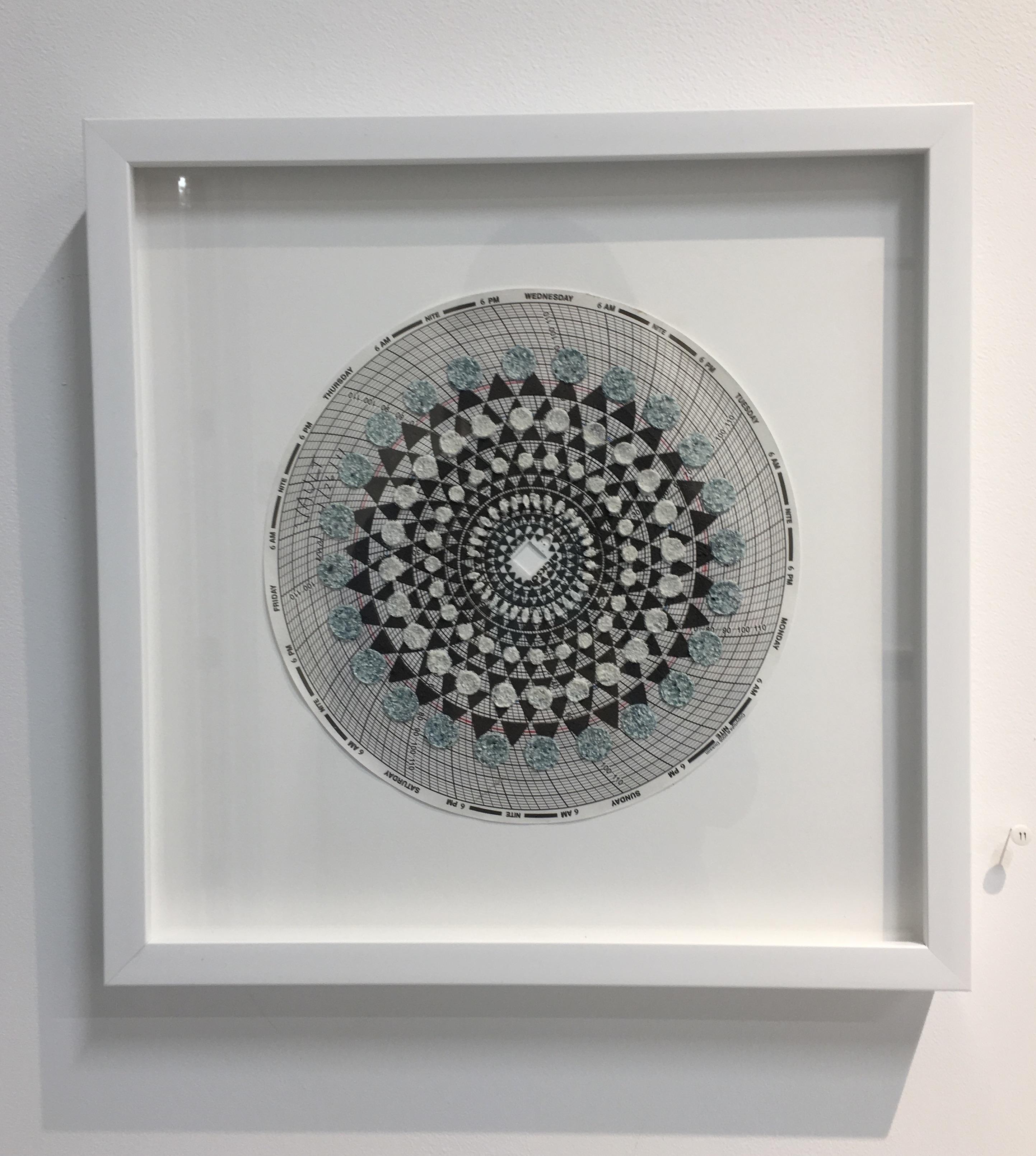 Graph Mandala Twelve - Blue White Brown Abstract Geometric Pattern Circle, 2018 - Contemporary Mixed Media Art by Eleanor White