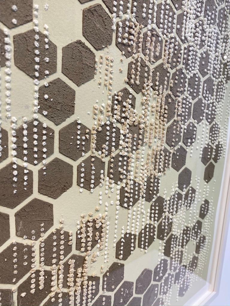 Honey Comb, Eggshell, Mixed Material Honeycomb Dot Pattern, Brown, Cream Paper For Sale 1