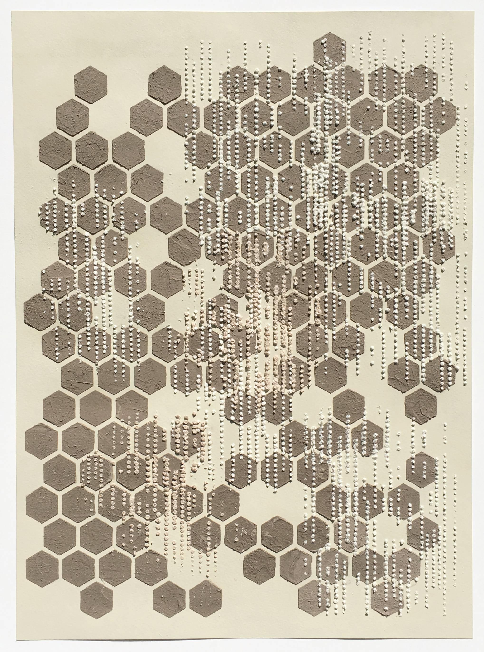 Honey Comb, Eggshell, Mixed Material Honeycomb Dot Pattern, Brown, Cream Paper - Mixed Media Art by Eleanor White