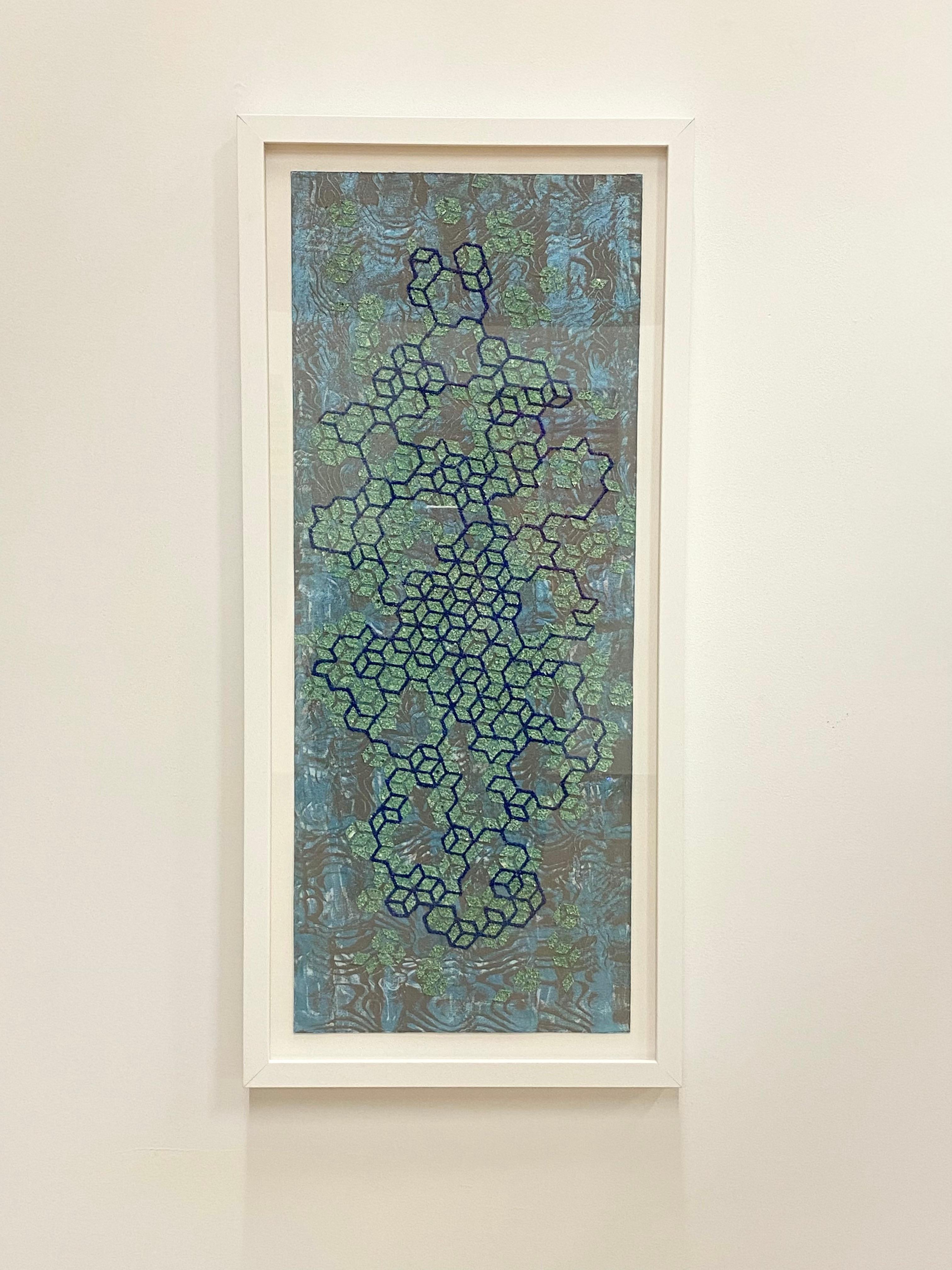 Lapis Lazuli - Blue Green Gray Minerals Crystals Geometric Pattern, 2021 - Contemporary Mixed Media Art by Eleanor White