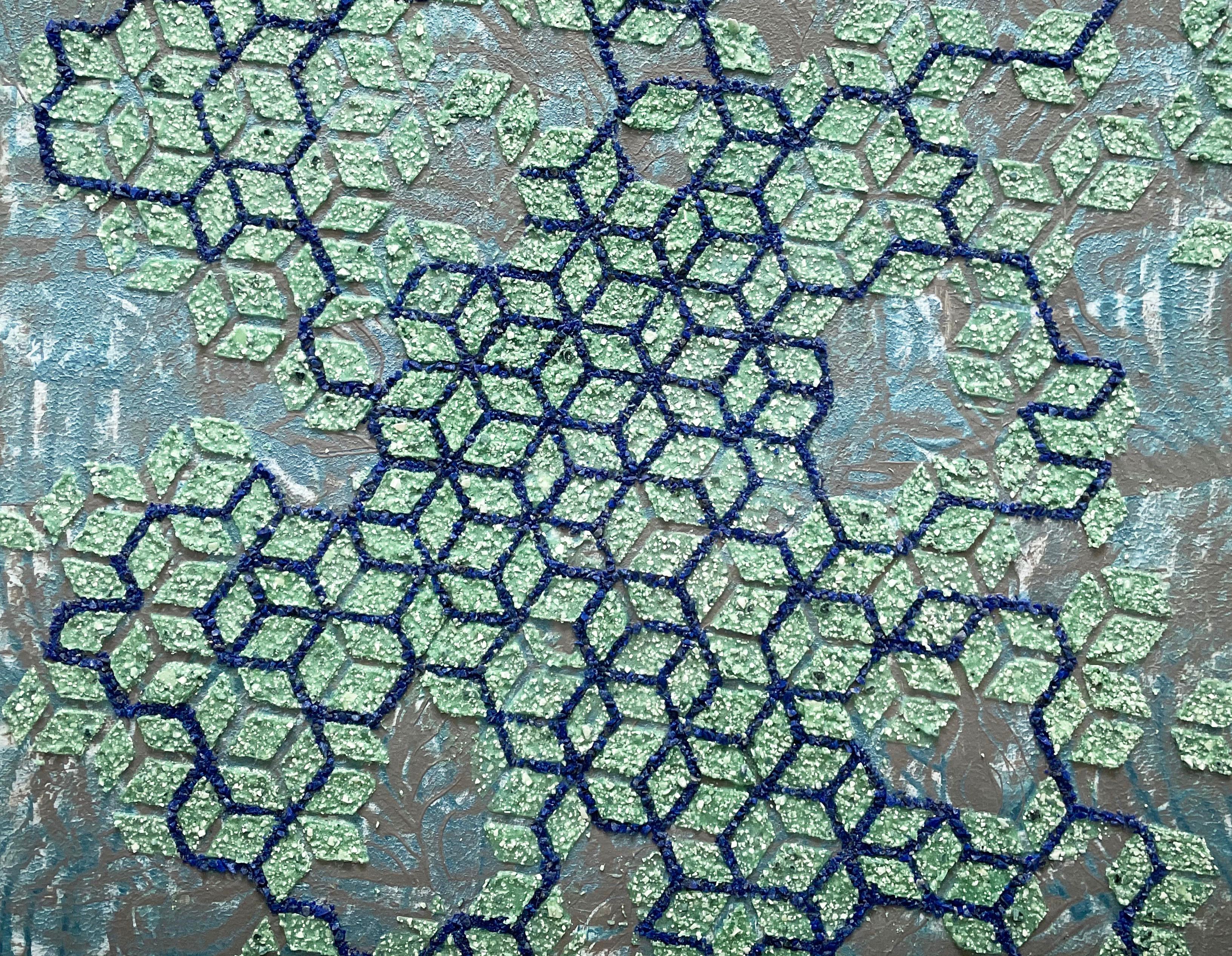 Lapislazzuli - Cristalli di minerali blu, verde e grigio, motivo geometrico, 2021 in vendita 1