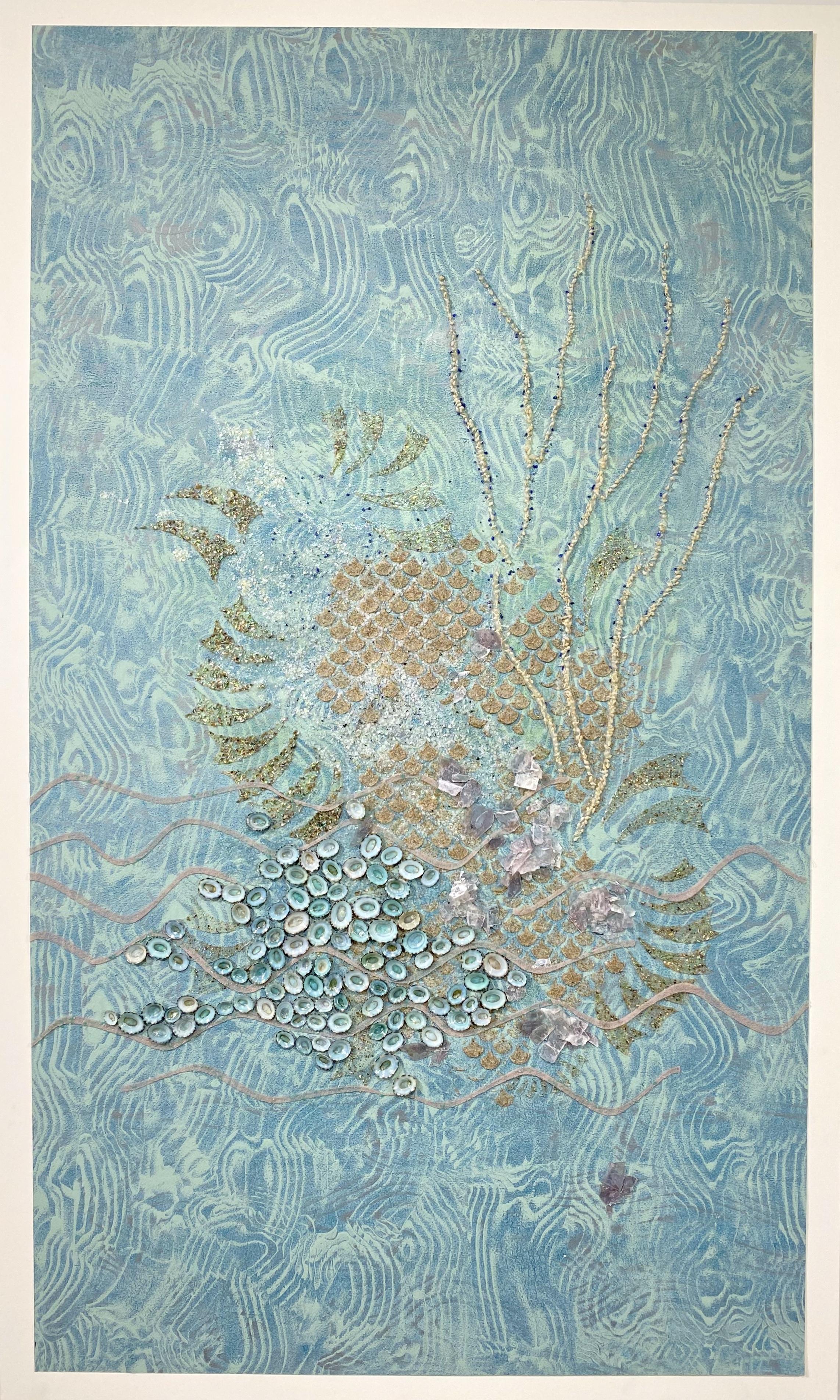 Shallows, Light Blue Abalone, Conch Shell Mixed Media Texture Abstract Pattern