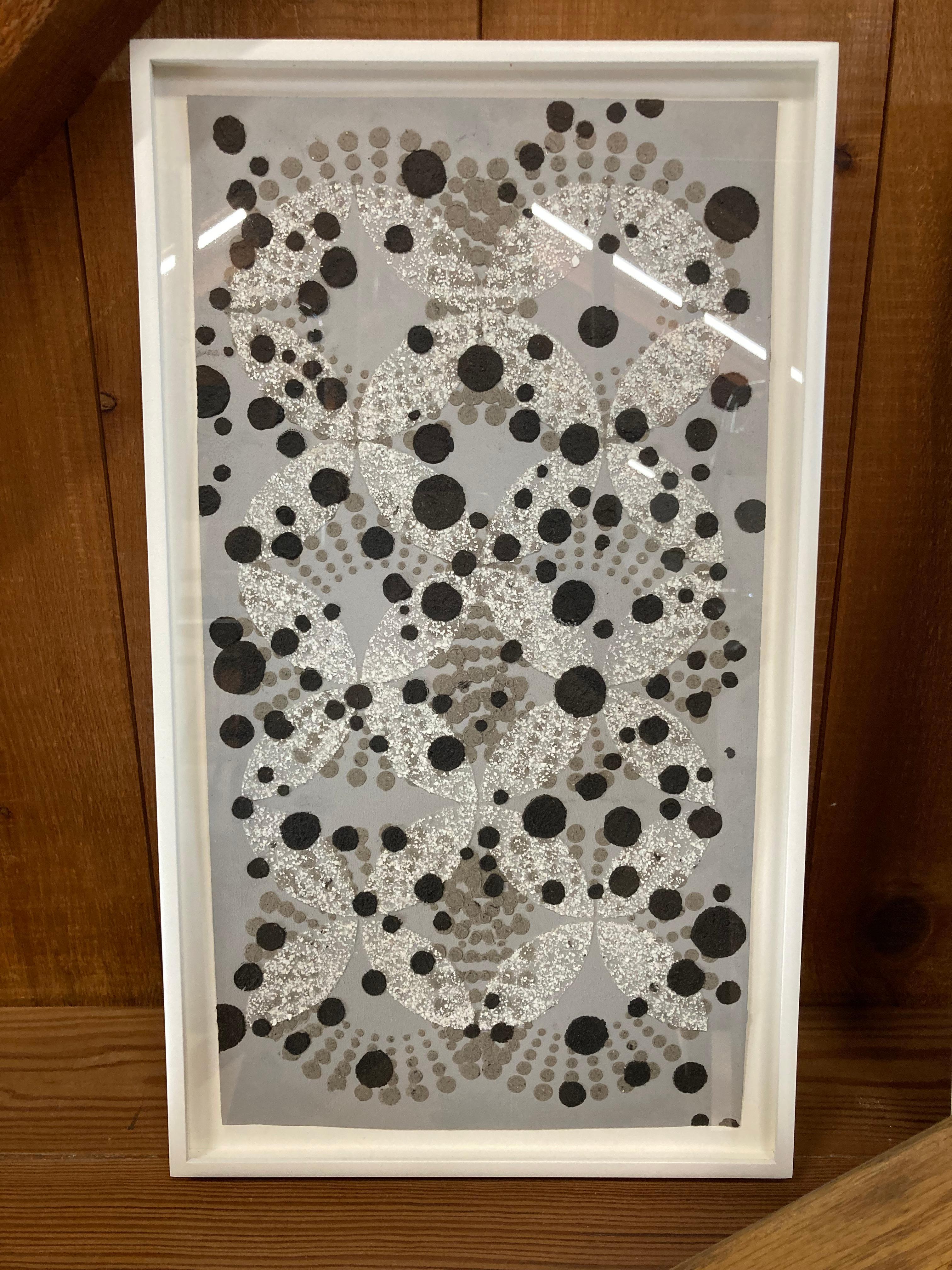 Untitled Black Dots on Two Patterns, Mixed Media, Eggshell, Ash Black on Gray For Sale 7