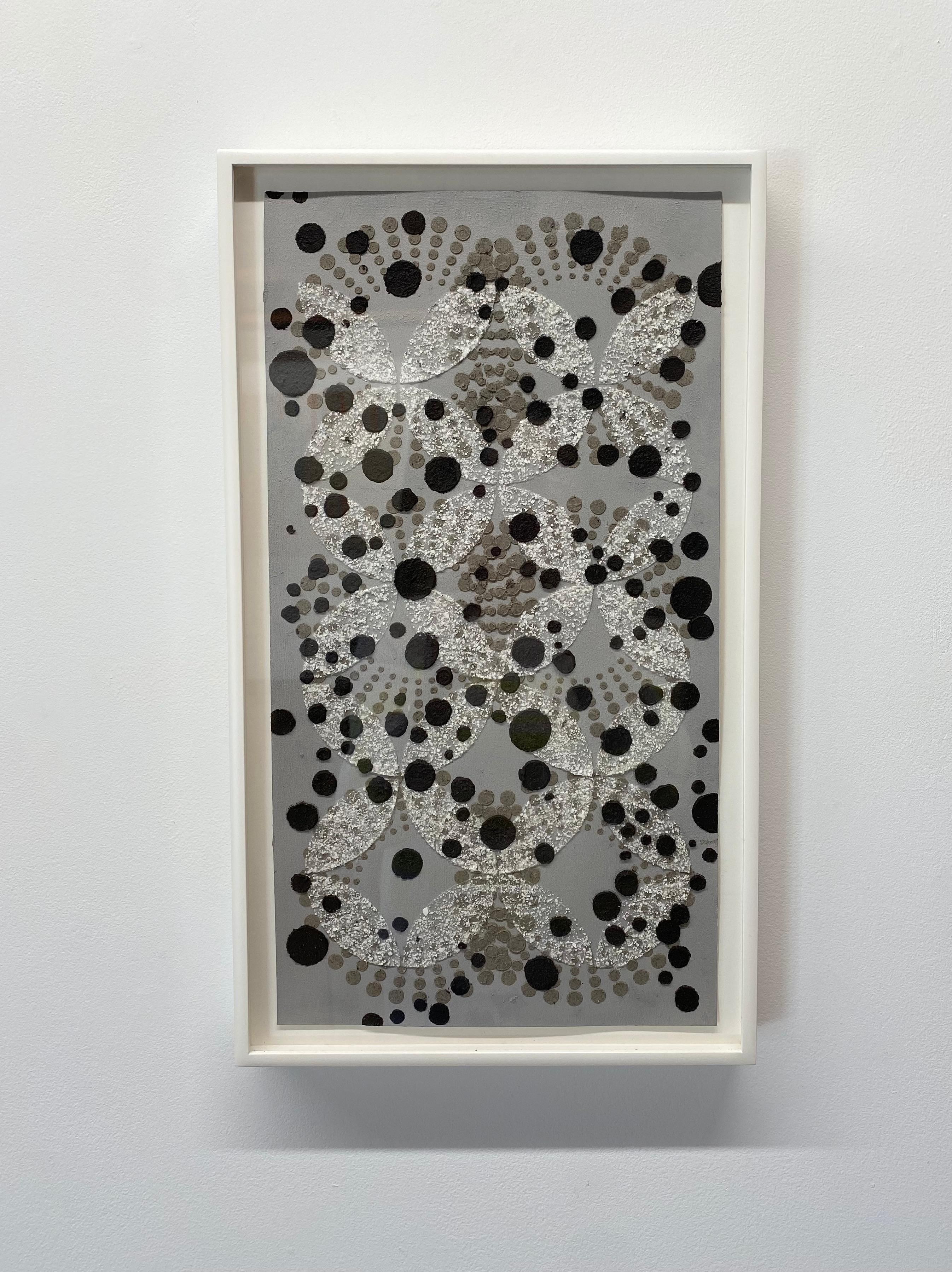 Untitled Black Dots on Two Patterns, Mixed Media, Eggshell, Ash Black on Gray - Contemporary Mixed Media Art by Eleanor White