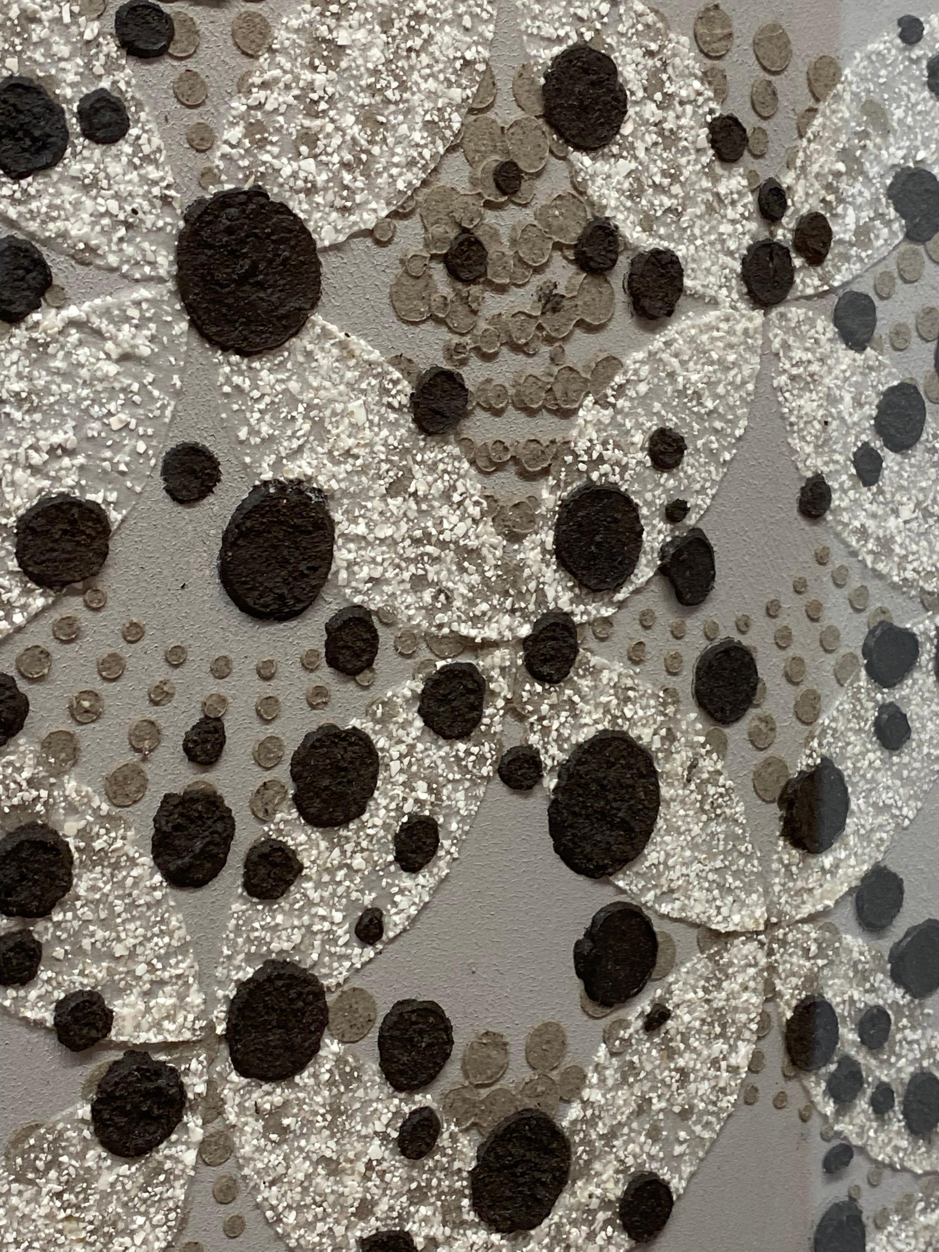 Untitled Black Dots on Two Patterns, Mixed Media, Eggshell, Ash Black on Gray For Sale 3