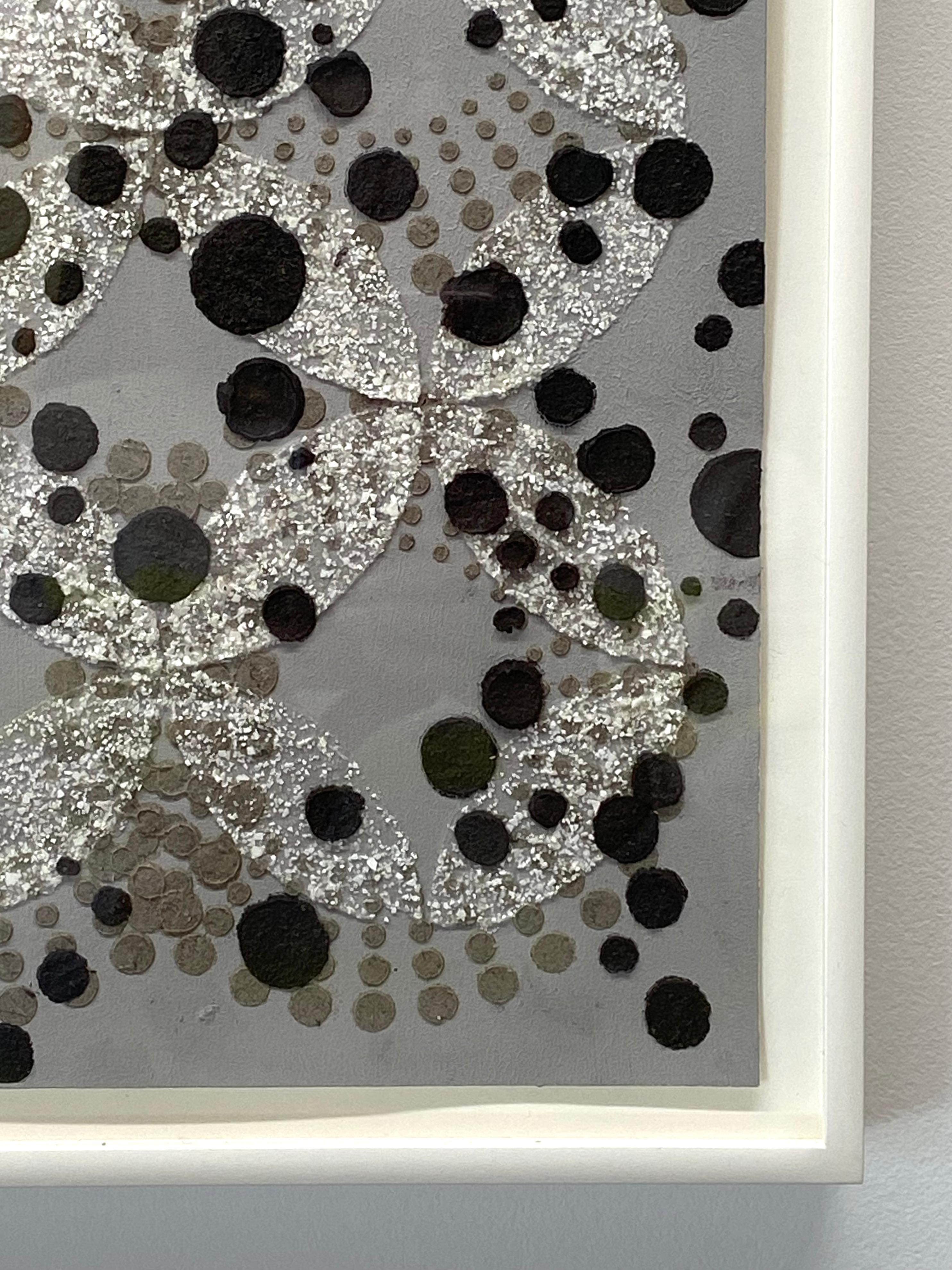Untitled Black Dots on Two Patterns, Mixed Media, Eggshell, Ash Black on Gray For Sale 6