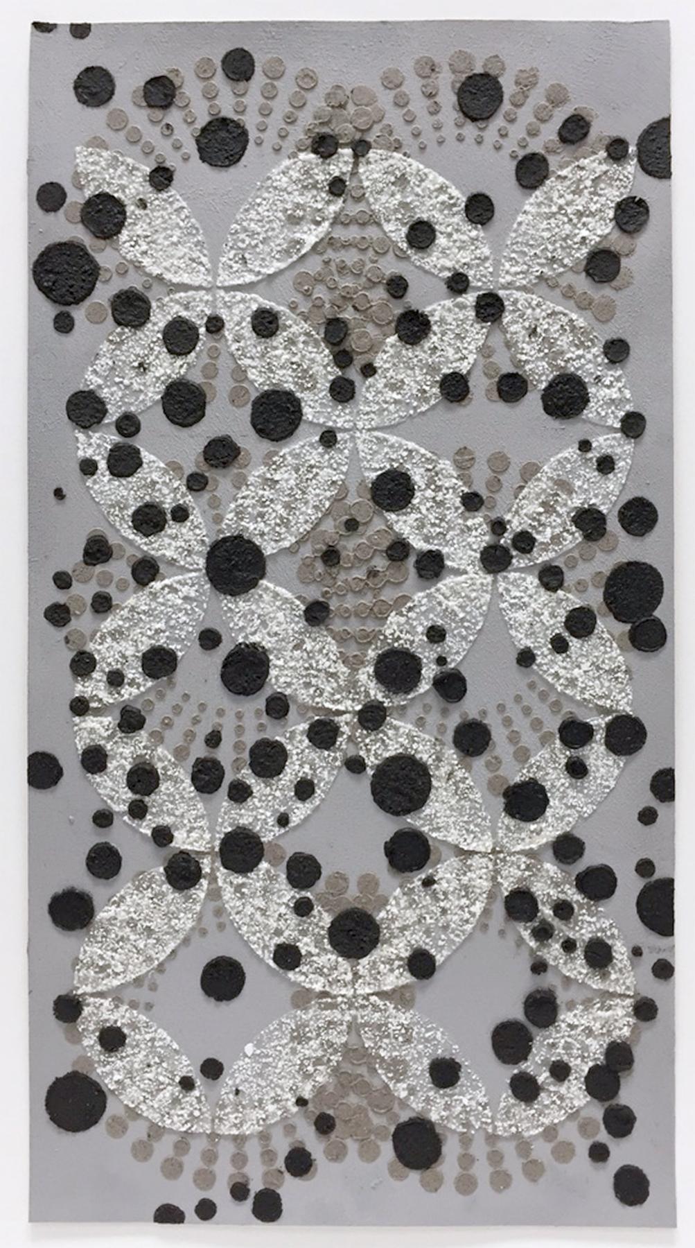 Untitled Black Dots on Two Patterns, Mixed Media, Eggshell, Ash Black on Gray - Mixed Media Art by Eleanor White