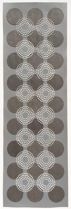 Untitled Black White Dots, Contemporary Artwork with Eggshell, Ash on Gray Paper