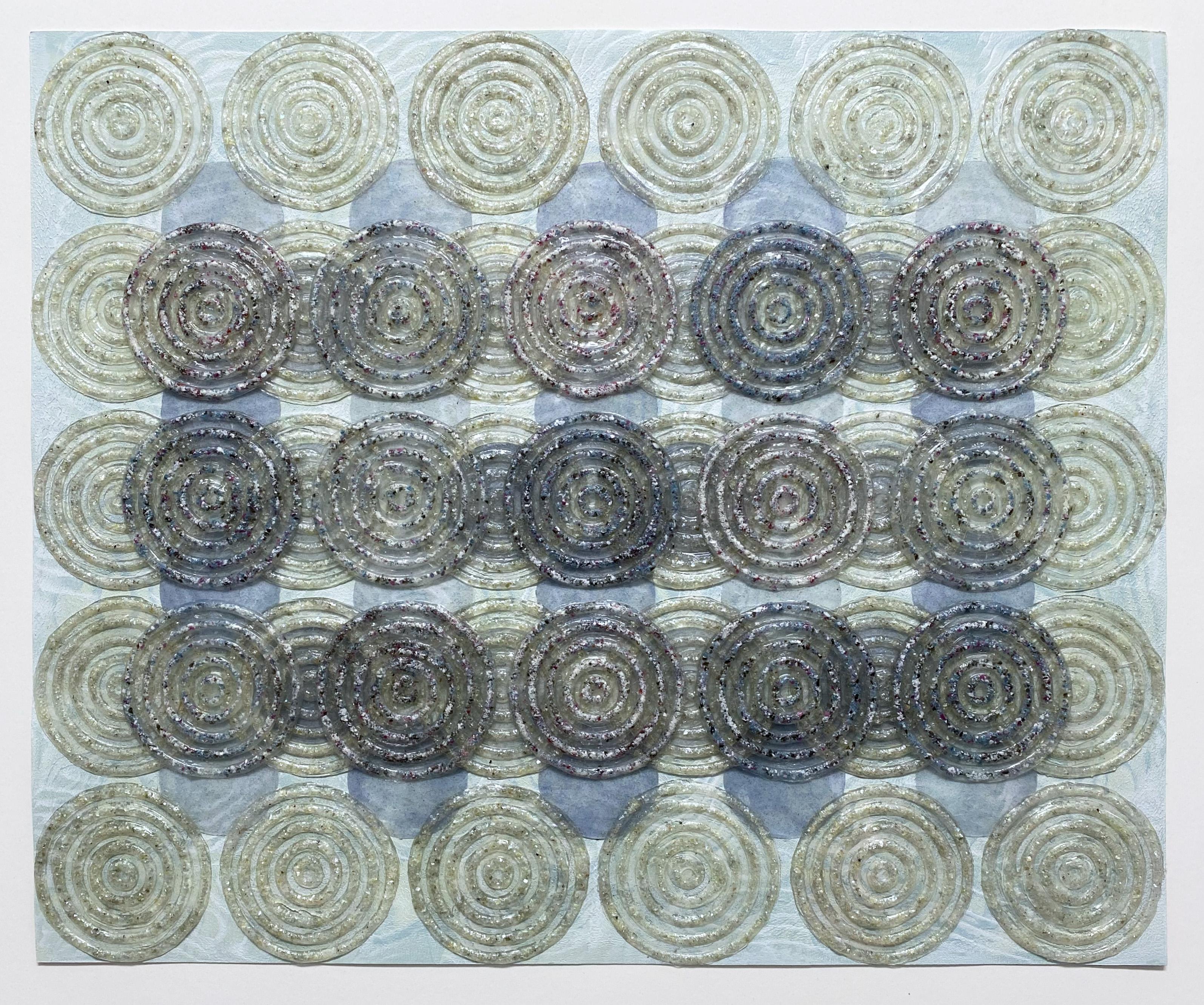 Untitled - Layered Crushed Minerals Blue Green Circle Pattern Gray, 2025 - Mixed Media Art di Eleanor White