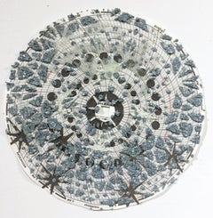 Untitled Stars One, Abstract Textured Patterned Circle, Blue, Charcoal, White