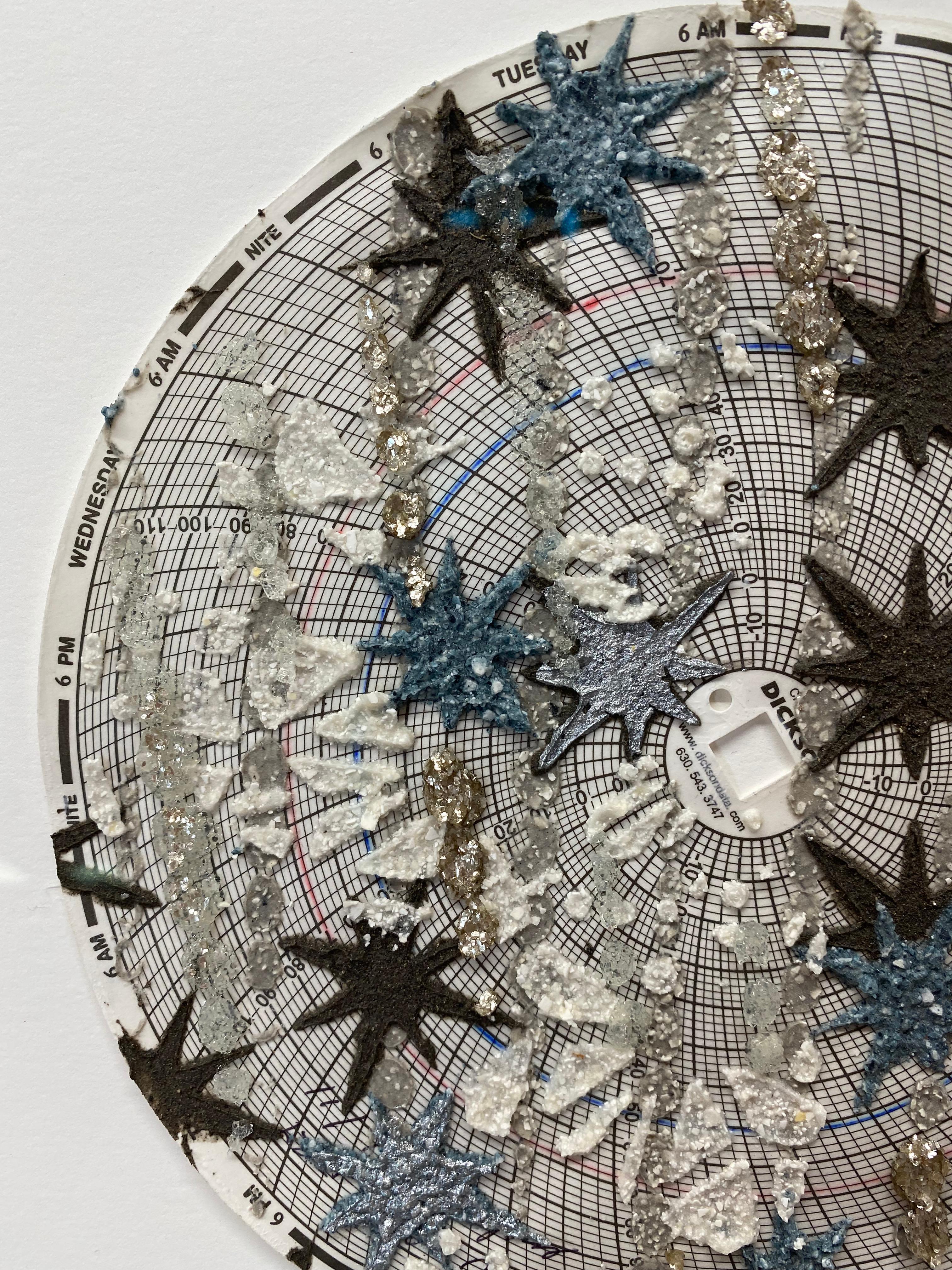 Untitled Stars Two - Abstract Textured Mixed Media Circle Blue Silver For Sale 1