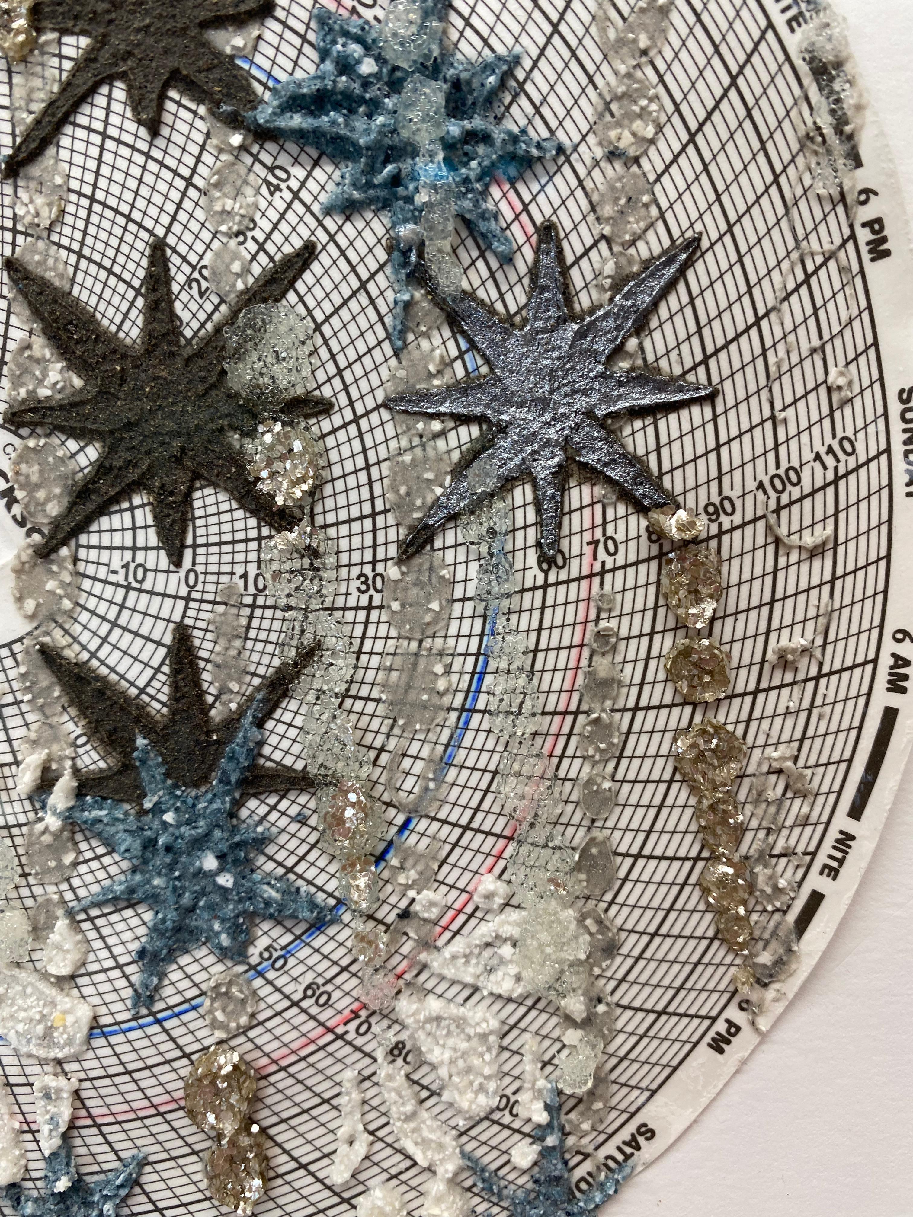 Untitled Stars Two - Abstract Textured Mixed Media Circle Blue Silver For Sale 2