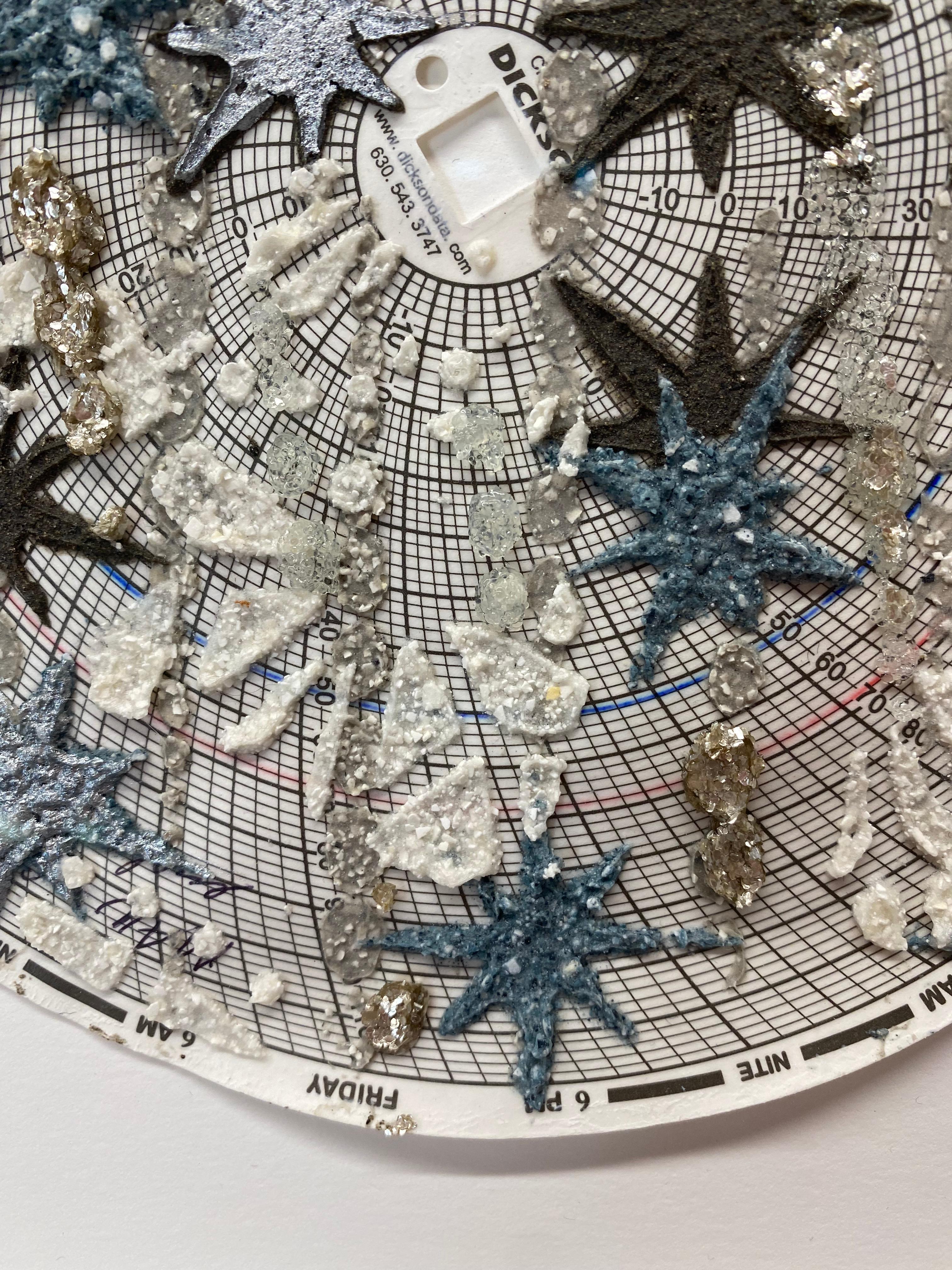 Untitled Stars Two - Abstract Textured Mixed Media Circle Blue Silver For Sale 3