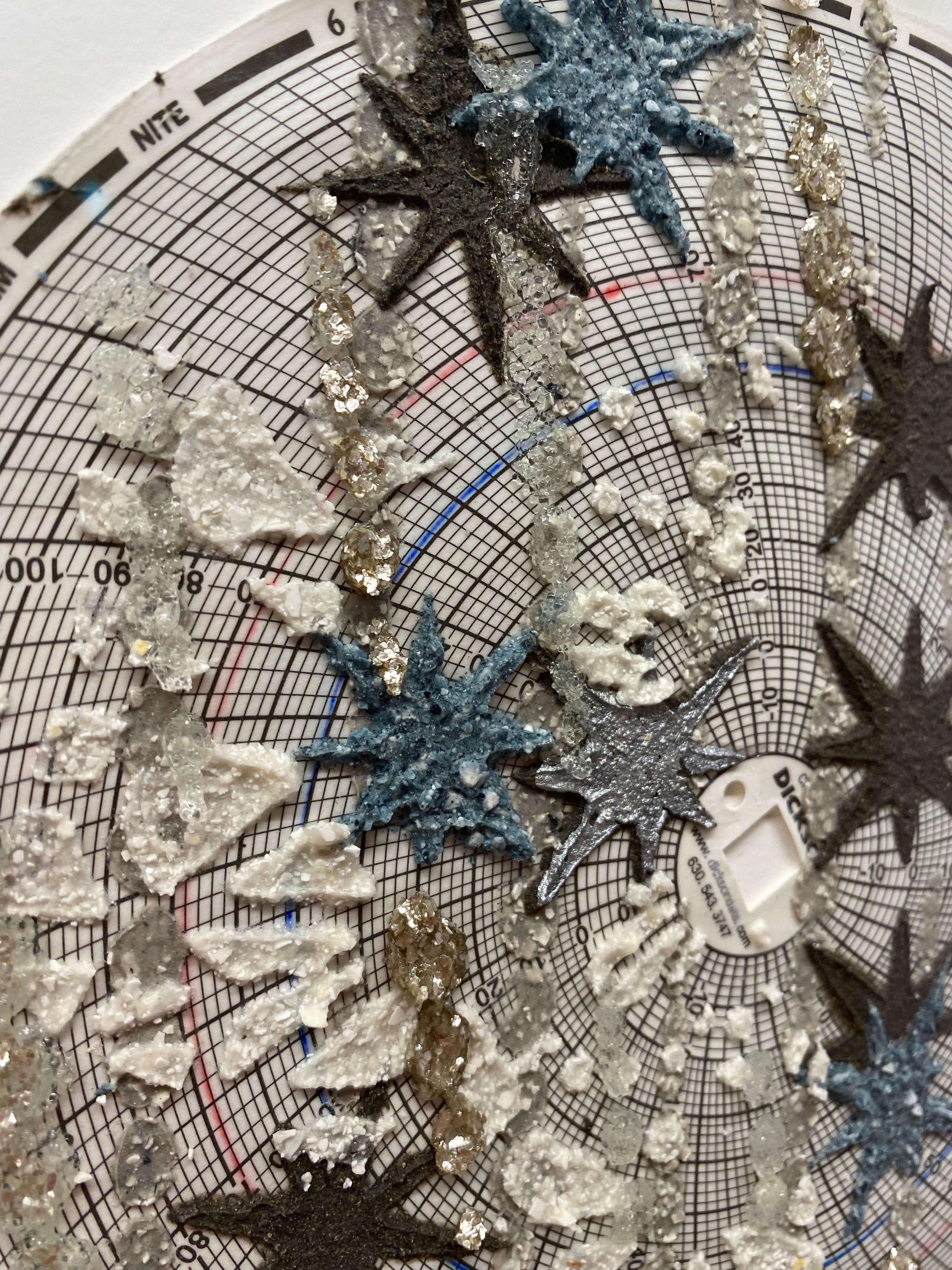 Untitled Stars Two - Abstract Textured Mixed Media Circle Blue Silver For Sale 4