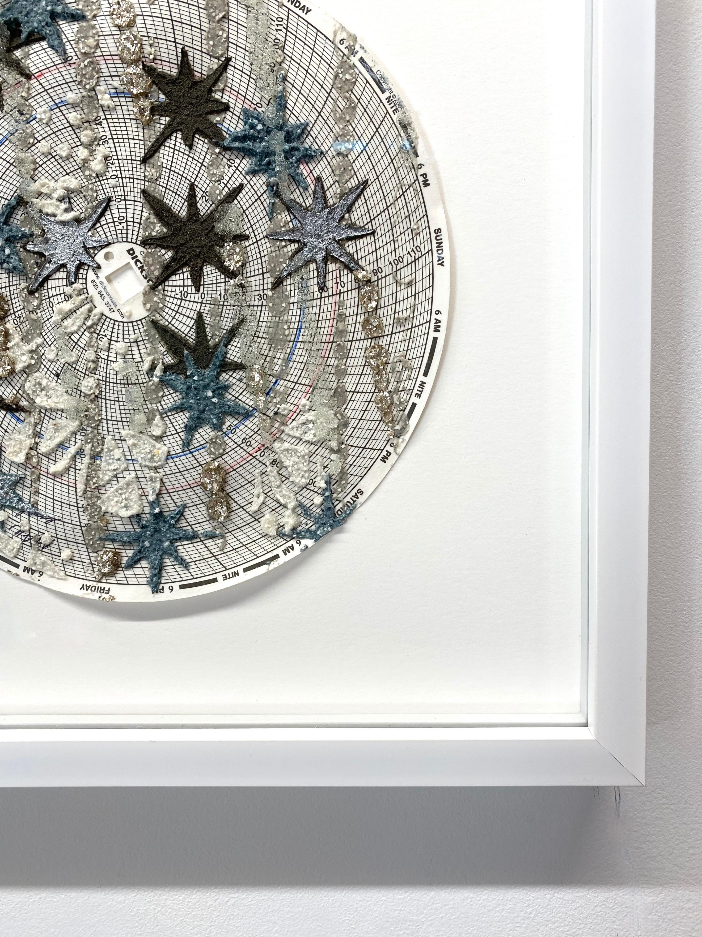 Untitled Stars Two - Abstract Textured Mixed Media Circle Blue Silver For Sale 5