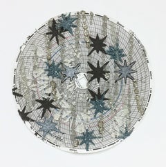 Untitled Stars Two - Cerchio astratto in tecnica mista con texture blu e argento