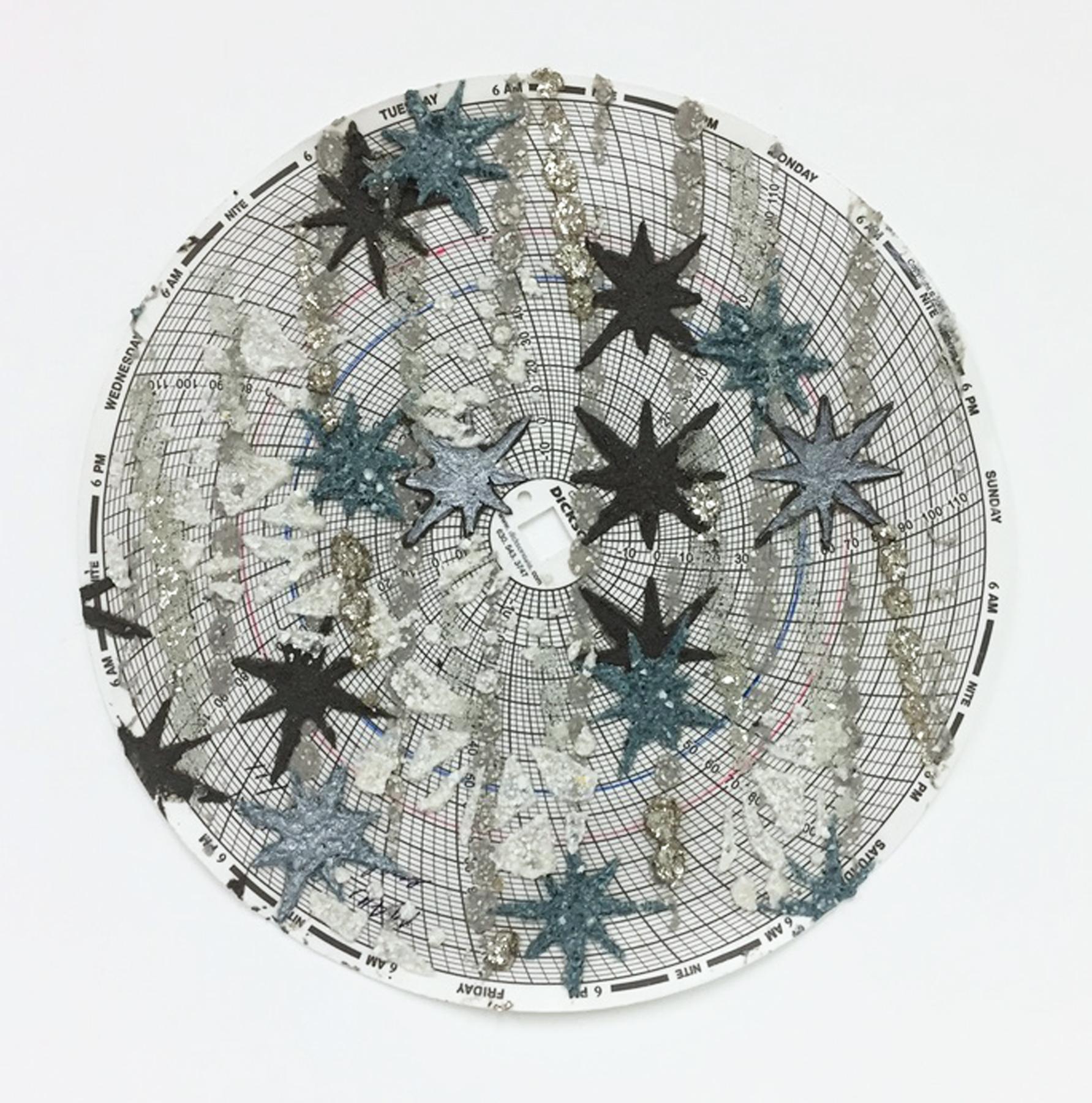 Untitled Stars Two - Abstract Textured Mixed Media Circle Blue Silver Star, 2020 - Mixed Media Art by Eleanor White