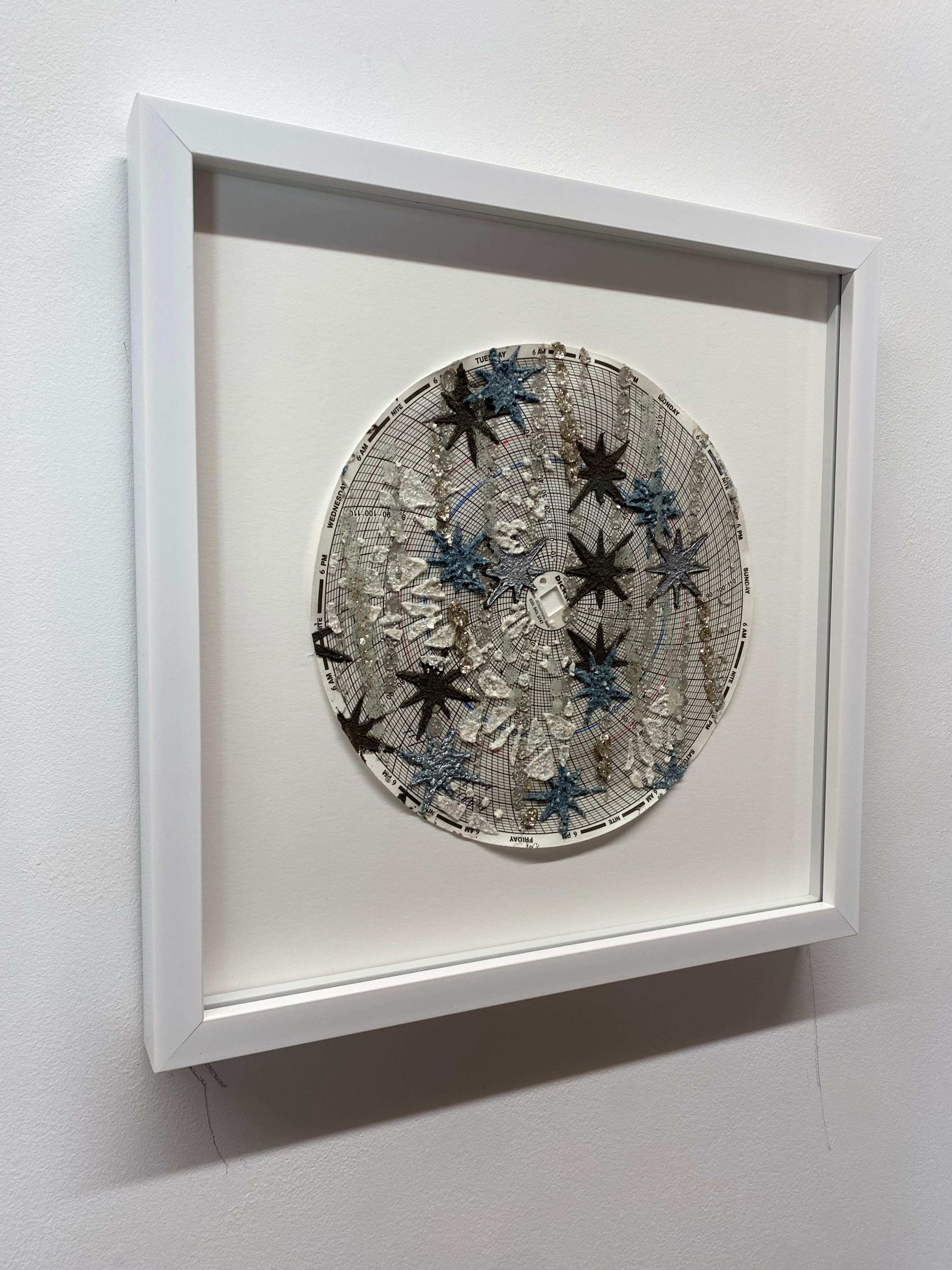 Untitled Stars Two, Abstract Textured Patterned Circle, Blue, Charcoal, Silver - Contemporary Mixed Media Art by Eleanor White