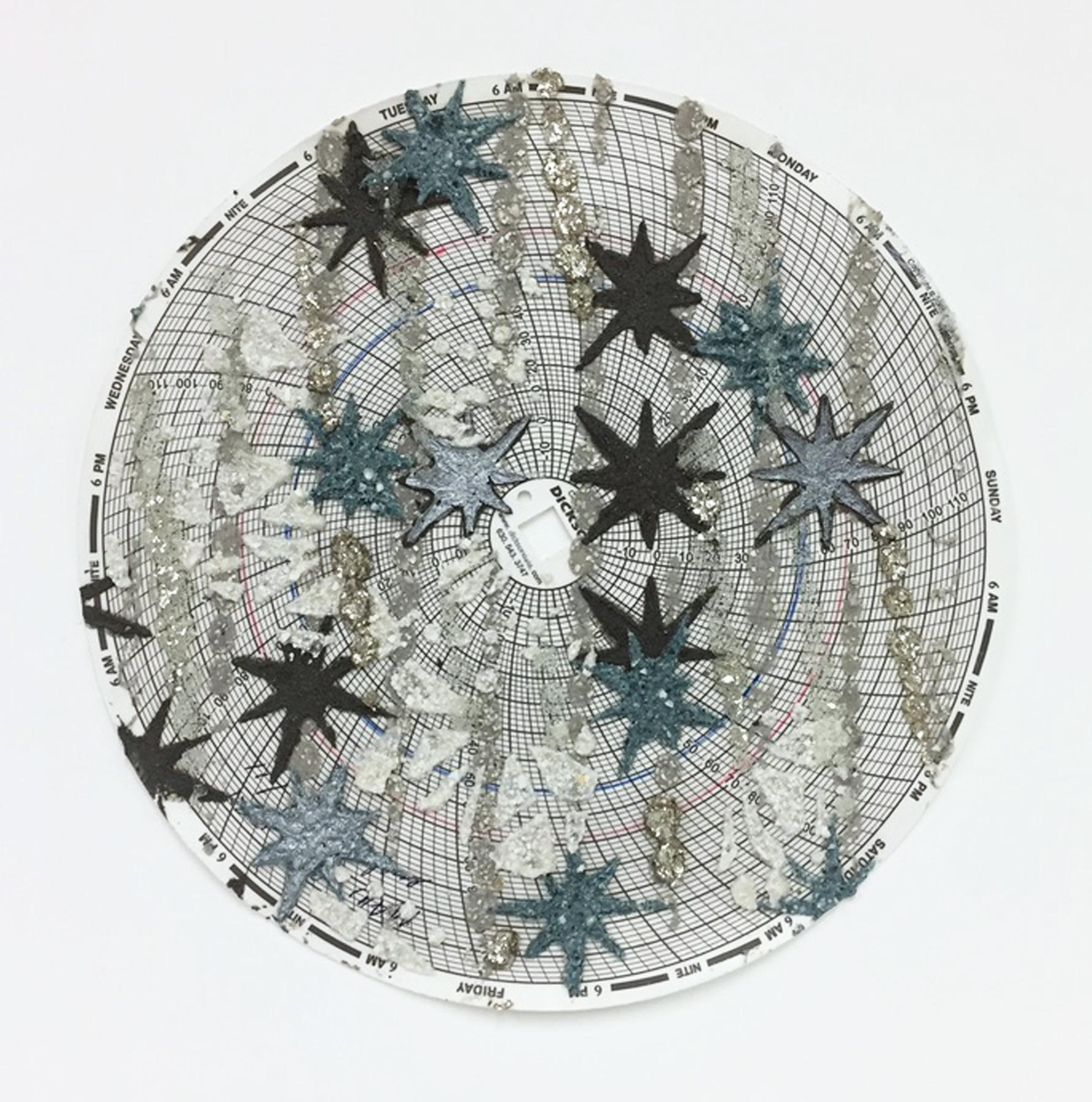 Untitled Stars Two, Abstract Textured Patterned Circle, Blue, Charcoal, Silver - Mixed Media Art by Eleanor White