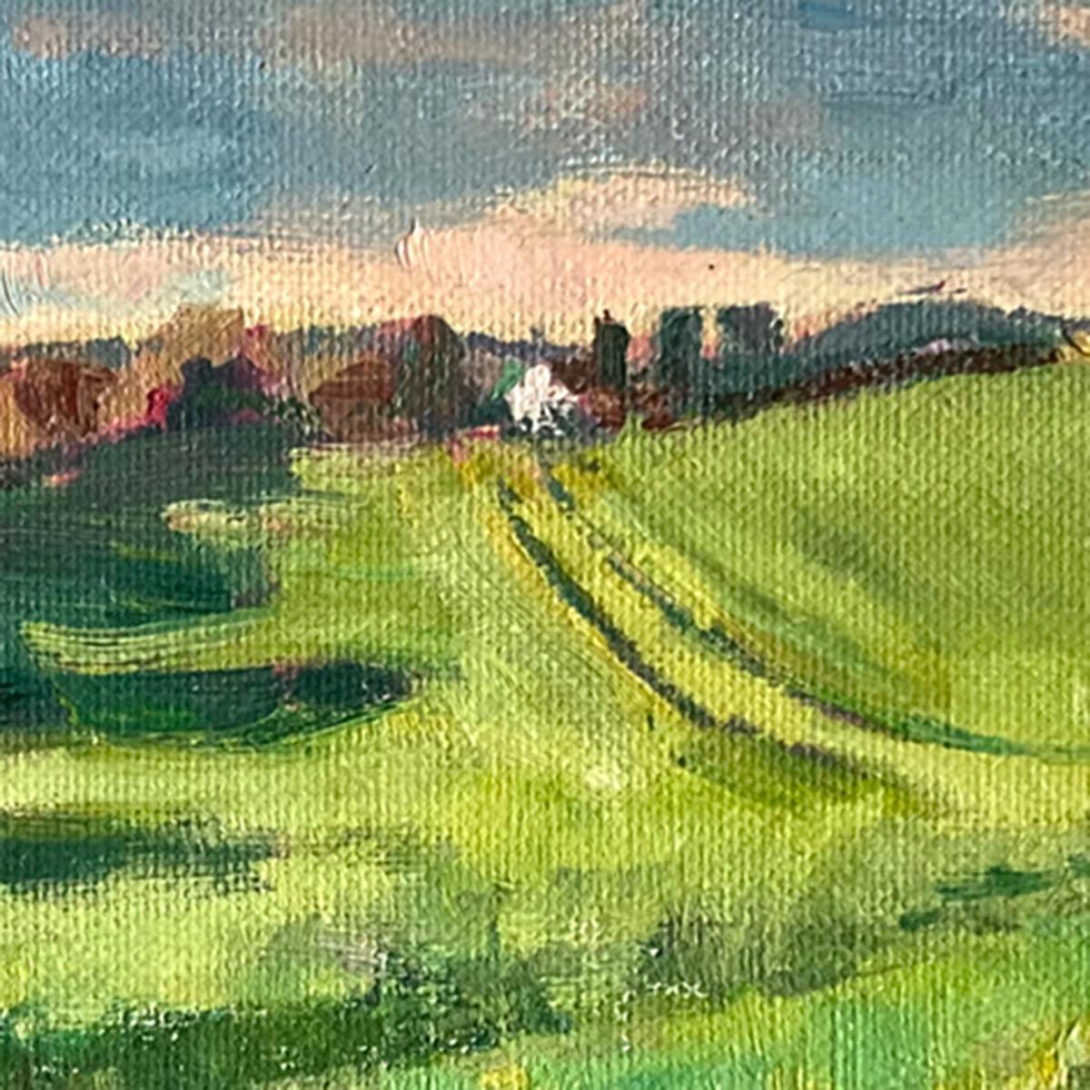 Before the Harvest by Eleanor Woolley, Landscape painting, Countryside, Impasto - Gray Figurative Painting by Eleanor Woolley 