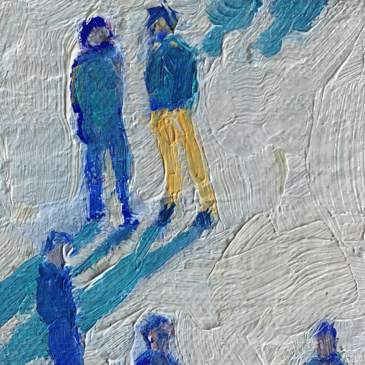 Blue Shadows is an original Painting by Eleanor Woolley. Blue Shadows is one of a series of shadow paintings interested in light, shade and shadow. The artist is exploring the relationship between people and their environment. Phthalo blue is used
