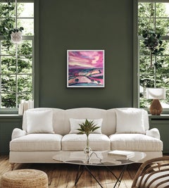 Cotswolds in Pink, Original Contemporary Oil Painting, Oil on canvas, Affordable