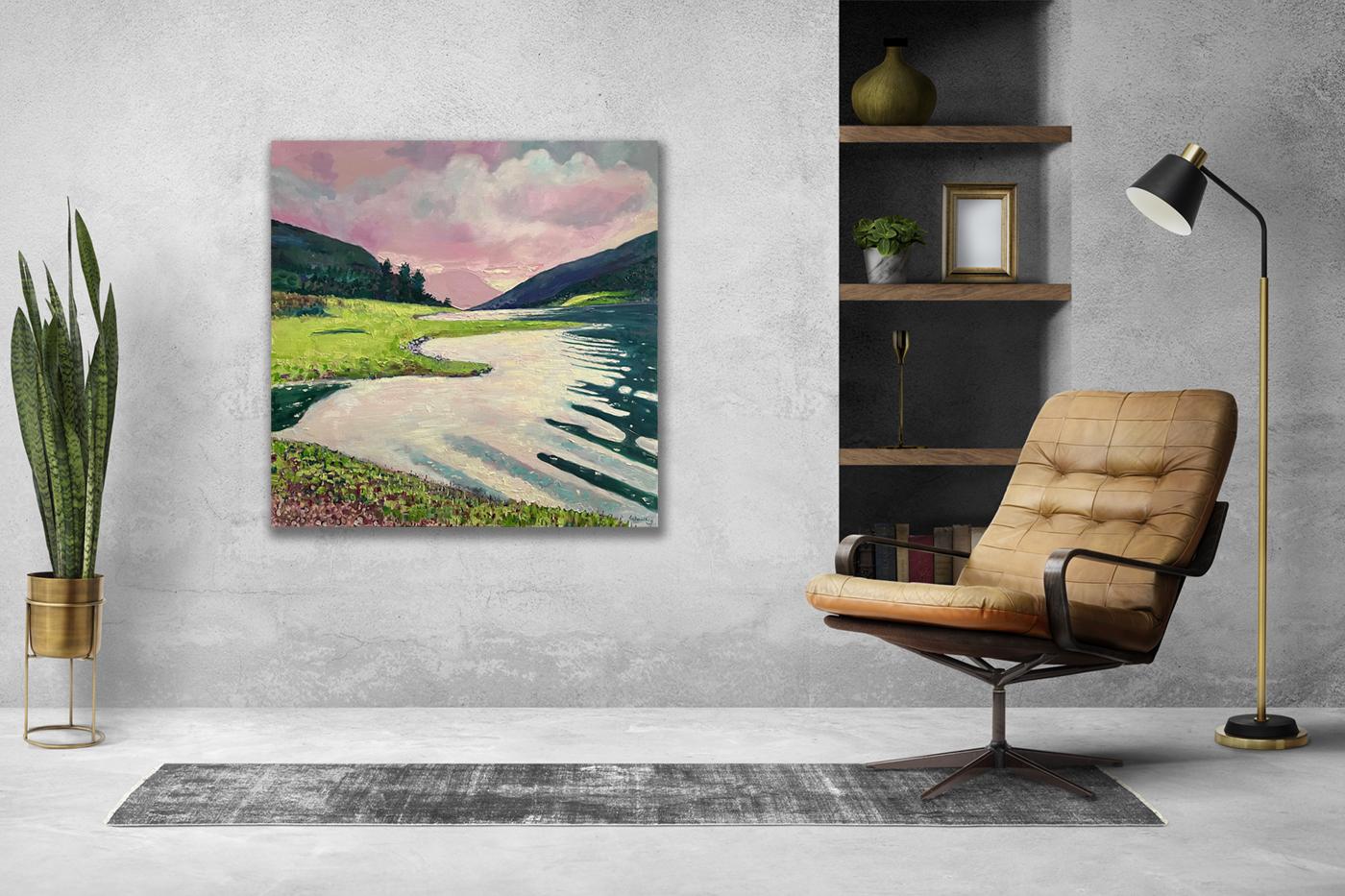 Atardecer en Glencoe, arte Escocia, Pintura al Óleo Contemporánea Original, Óleo sobre lienzo - Painting de Eleanor Woolley 
