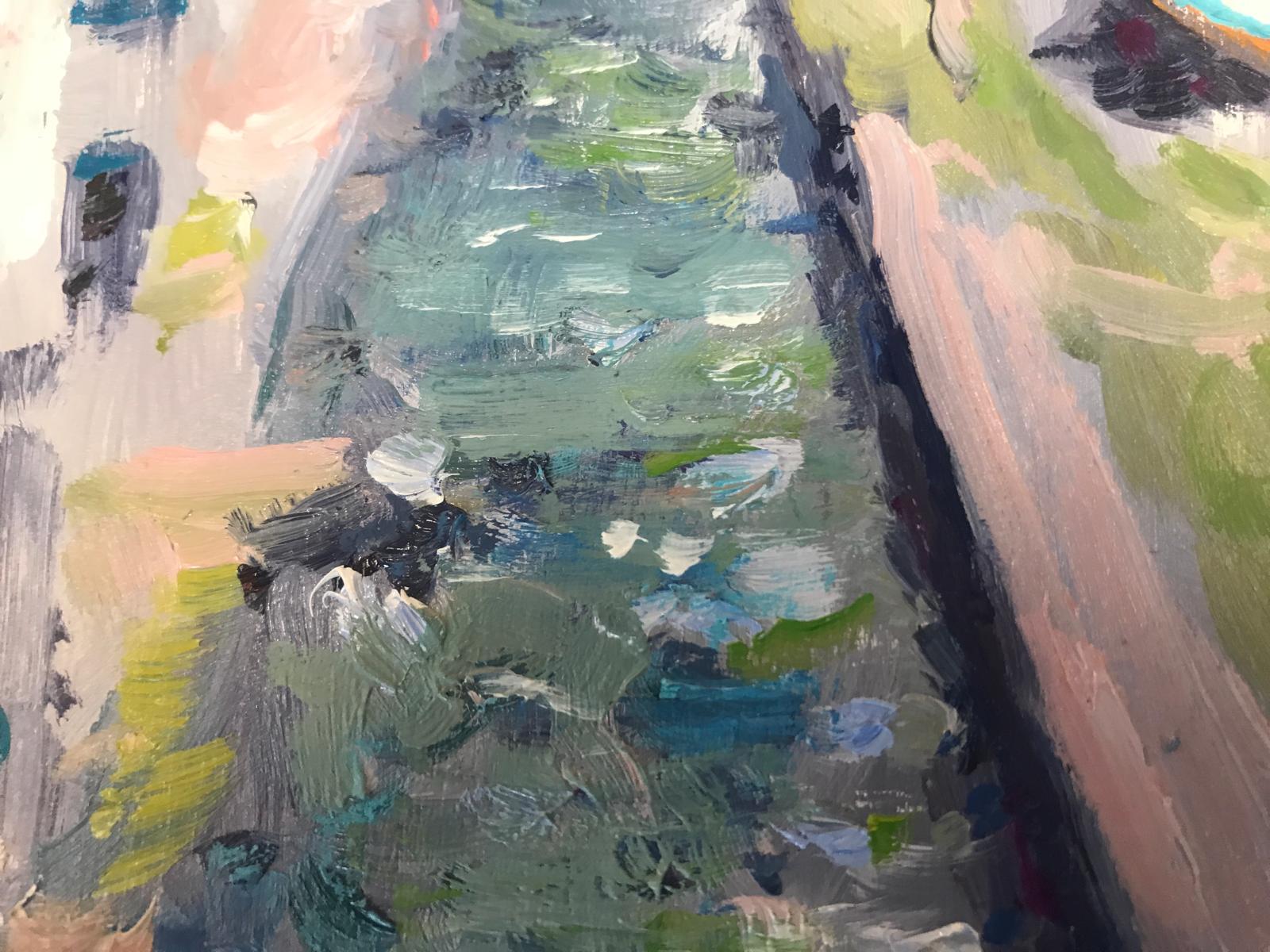 Vista de Polperro, Pintura original, Paisaje marino, Barcos, Mar, Casas, Ventana, Cielo en venta 5